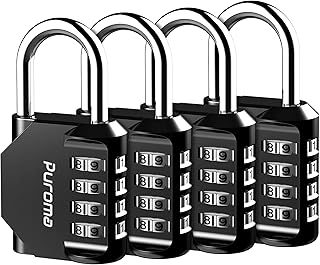 Puroma 4 Pack Combination Lock 4 Digit Locker Lock Outdoor Waterproof Padlock for School Gym Locker, Sports Locker, Fence, Toolbox, Gate, Case, Hasp Storage (Black)