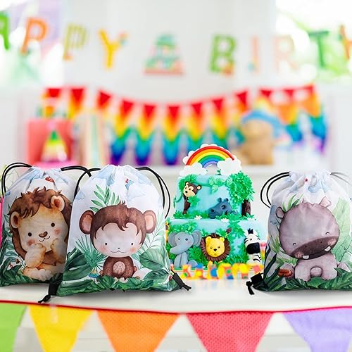 Miniatura 5 de 24 bolsas de regalos de safari para fiestas de safari, bolsas con cordón para decoración de baby shower, bolsas de regalo de fiesta de selva, bolsas