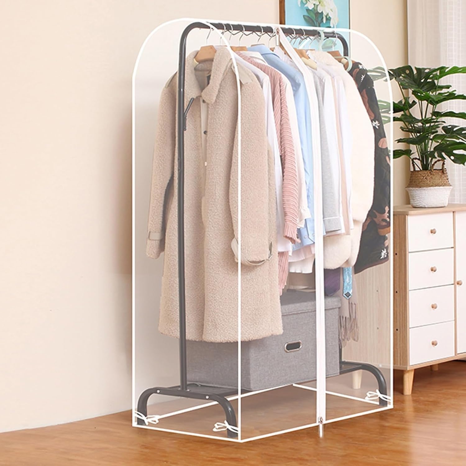 PEVA Dustproof Clothes Rail Cover, Clothes Rack Cover Transparent With 2 Zippers Multiple Sizes(100x50x150cm)