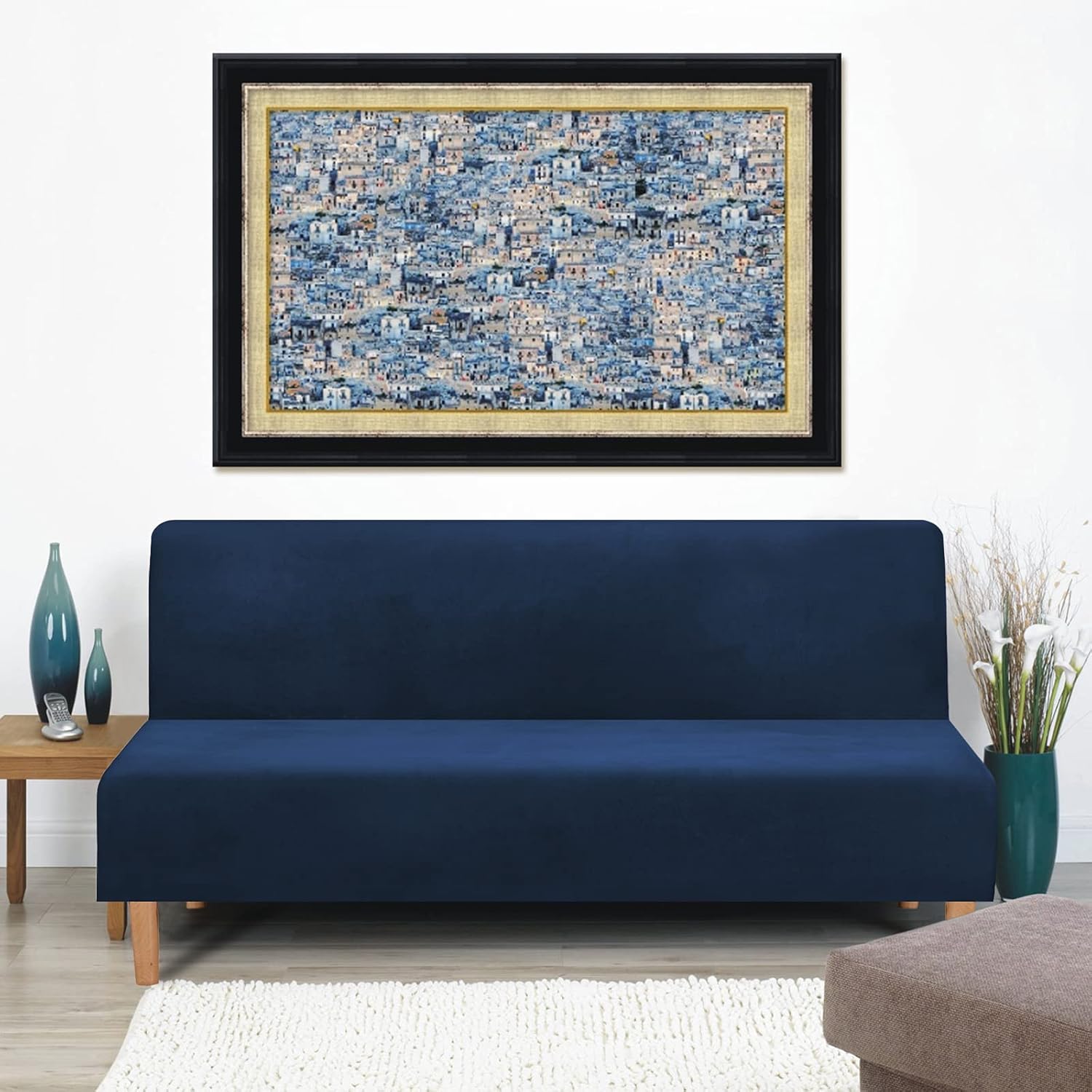 MIFXIN Armless Futon Slipcover Velvet Stretch Folding Sofa Cover Elastic Washable Couch Furniture Protector for Futon Moving Sofa Bed Without Armrests (Velvet Navy)