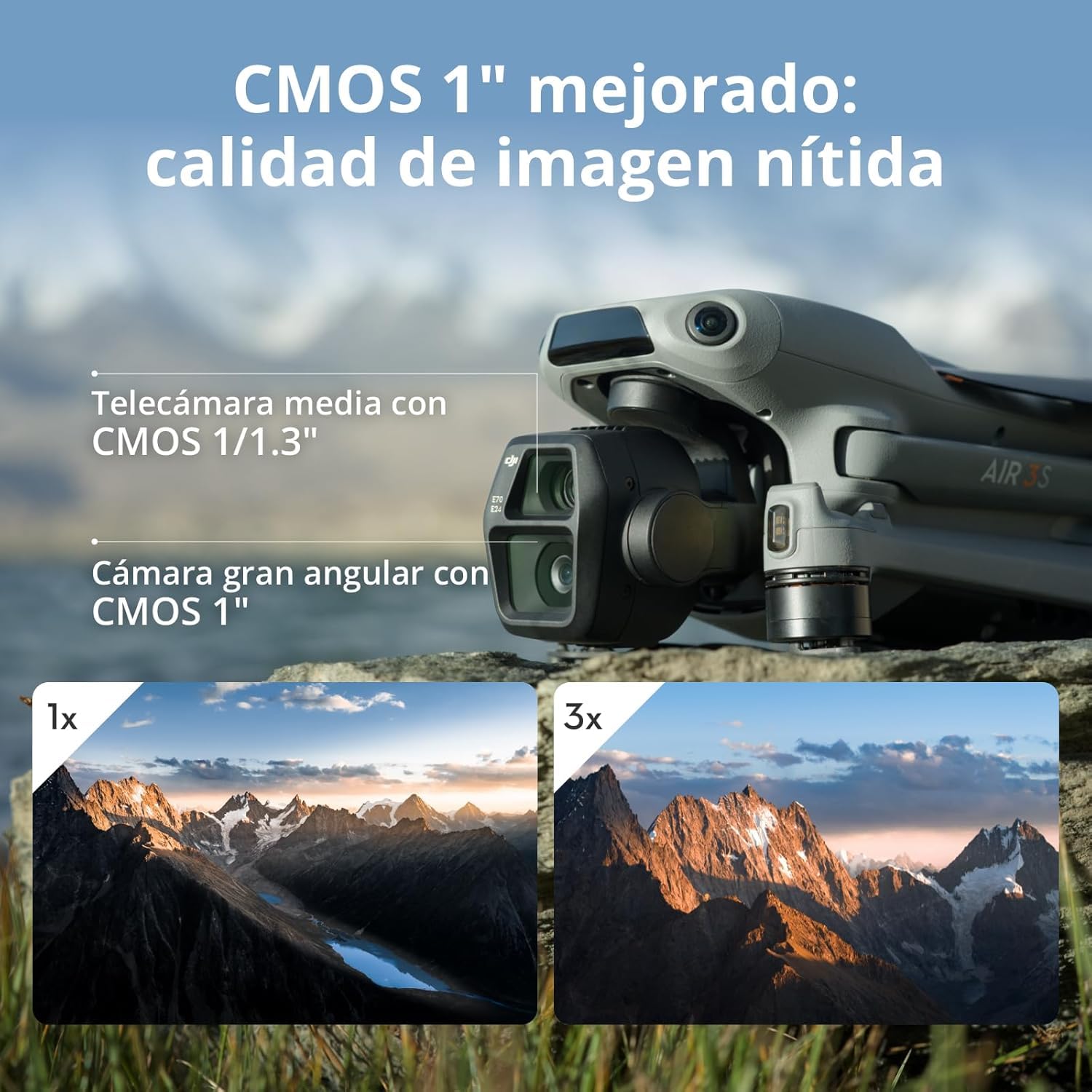 Combo DJI Air 3S Fly More (RC-N3) Bundle, Dron Con Cámara CMOS de 1» Gran Angular y Teleobjetivo Medio, Vídeo HDR 4K/60fps, Detección Omnidireccional de Obstáculos por la Noche y 3 Baterías.