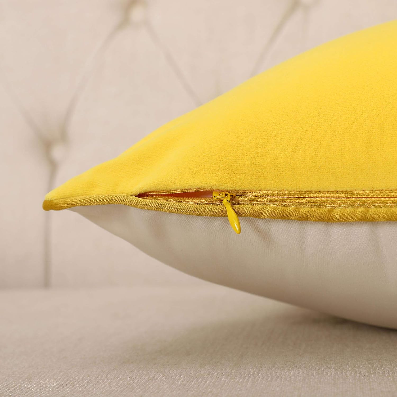 EECCA Gold Leather Striped Patchwork Velvet Cushion Case Luxury Modern Square Throw Pillow Cover Decorative Pillow for Bedroom Living Room Cushion Cases Bed Sofa,Yellow,24x24 Inches