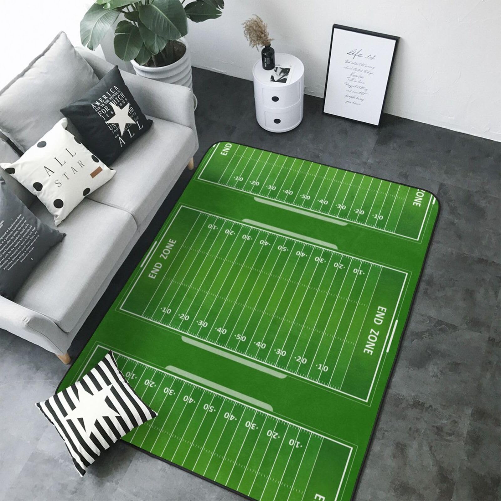 Zona de fútbol, Alfombra Grande Antideslizante para Sala de Estar o Dormitorio, 208 x 148 cm.