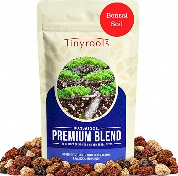 Premium Bonsai Soil - Tinyroots 2.25 Quart Soil Blend for Finished Bonsai, Ideal for Water Retention and Root Development, Made from Genuine Akadama, Red Lava Rock and Pumice