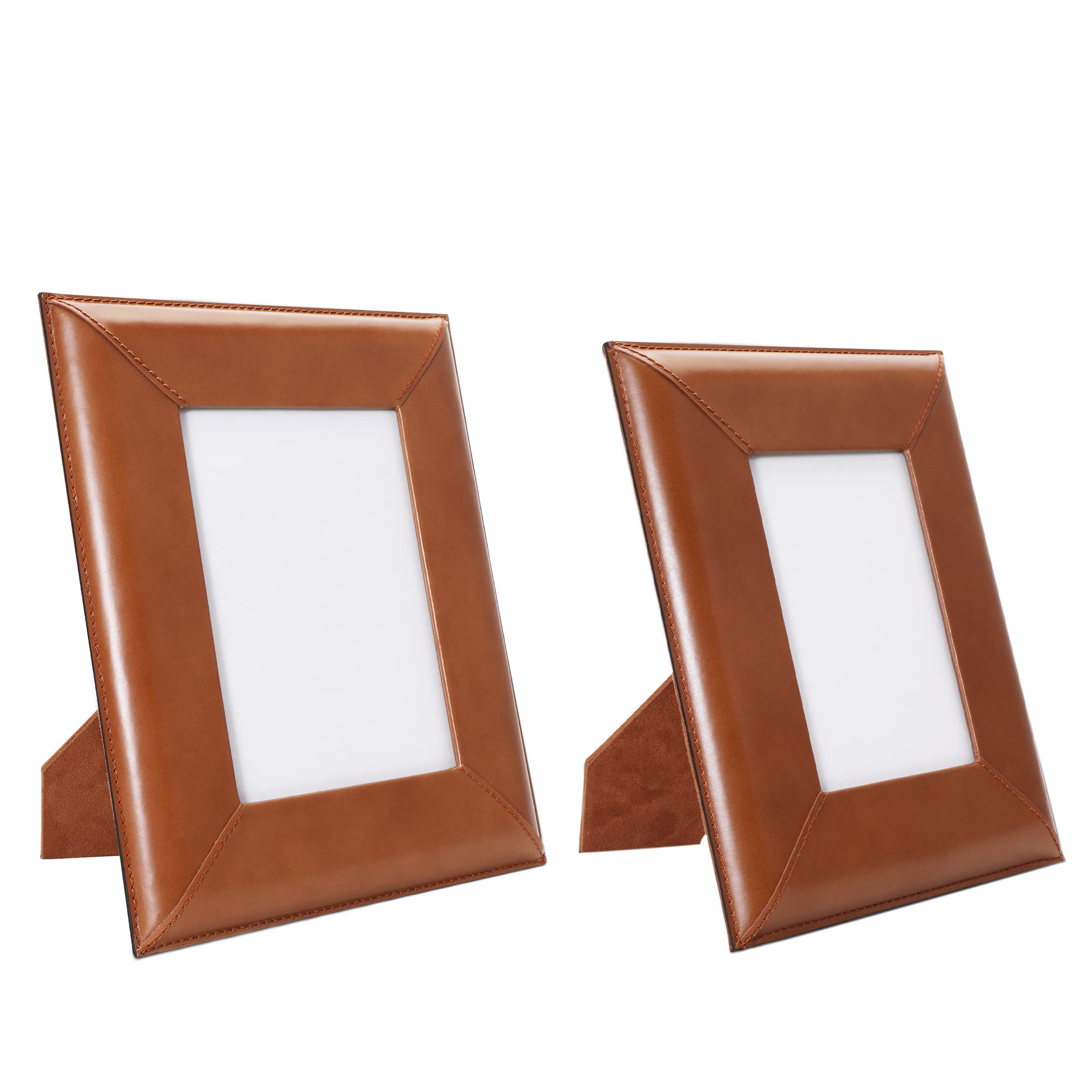Kinton Crafts Tan Leather Handcrafted Photo Frame, Modern Picture Frames in Pack of 2, Available in Two Sizes Large & Small, Glass Display & Stable Tabletop Display, Home, Office, Bedroom Décor Frame