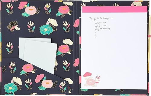 Miniatura 6 de Paper Junkie Carpeta portapapeles floral con bloc de notas y almacenamiento, 13 x 9 pulgadas, color negro clásico, clip de perfil bajo, bolsillo