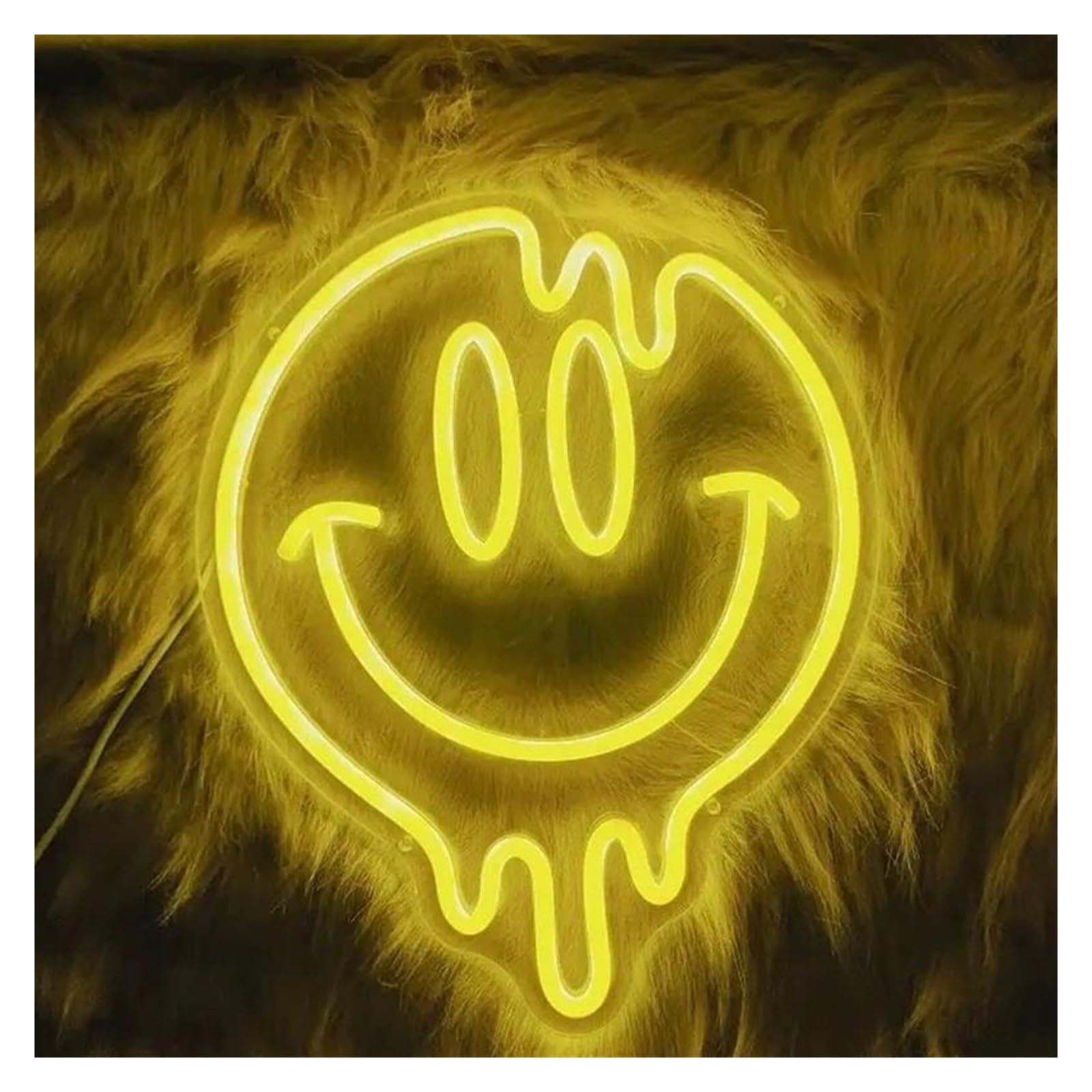 Lemst Yellow Signs Lamp Melting Smiley Neon Signs Usb Powered Adjustable Brightness Round Face Neon Lights, Suitable For Bistro Decor(,25X25cm)
