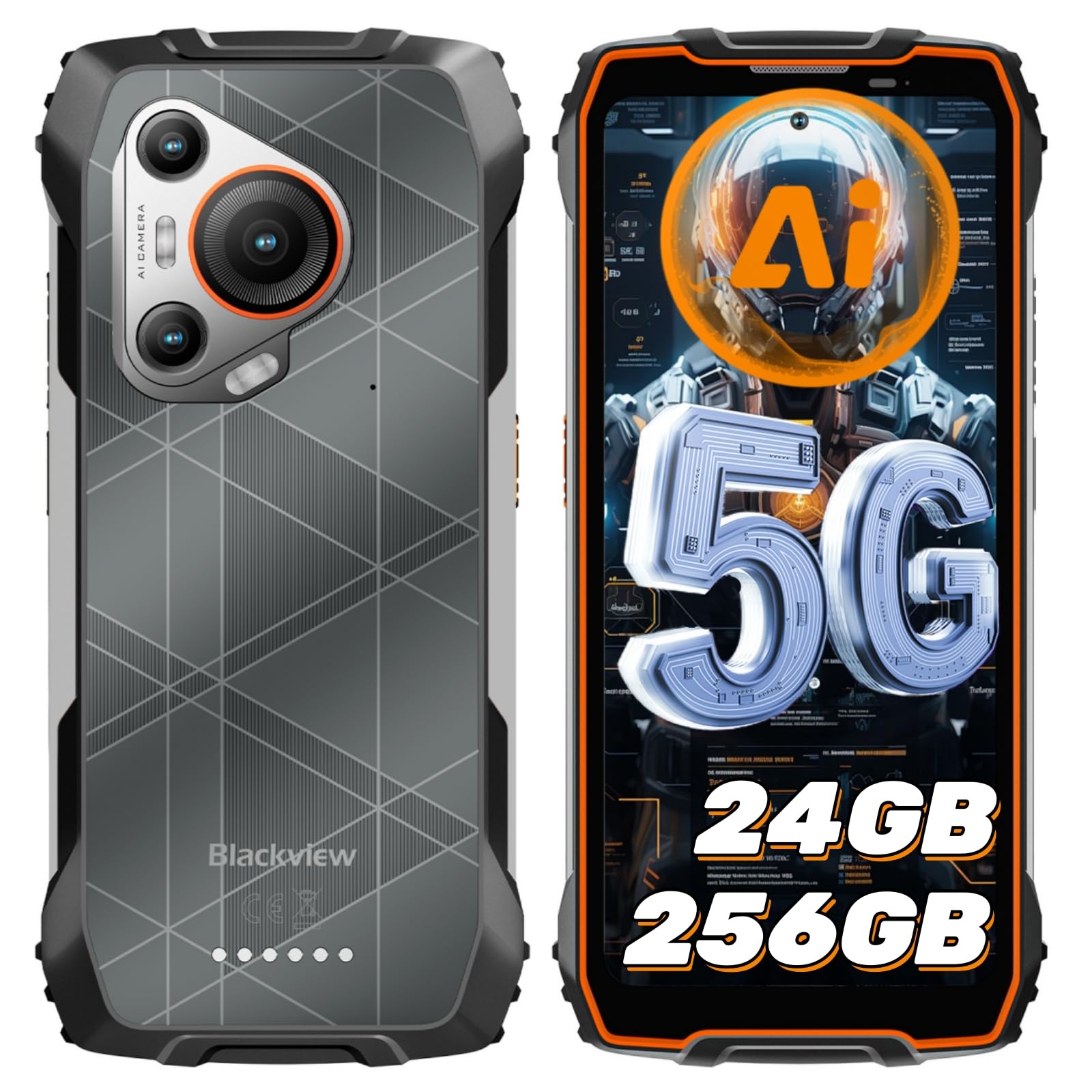 Blackview BL7000 Outdoor Mobile Phone 5G, Dimensity 6300, 24GB + 256GB/2TB Outdoor Smartphone Without Contract, Android 15, 120HZ 2.4K FHD+ 6.78, Construction Site Mobile Phone, 50MP + 32MP, 20MP Night Vision/5G Dual SIM/NFC/OTG
