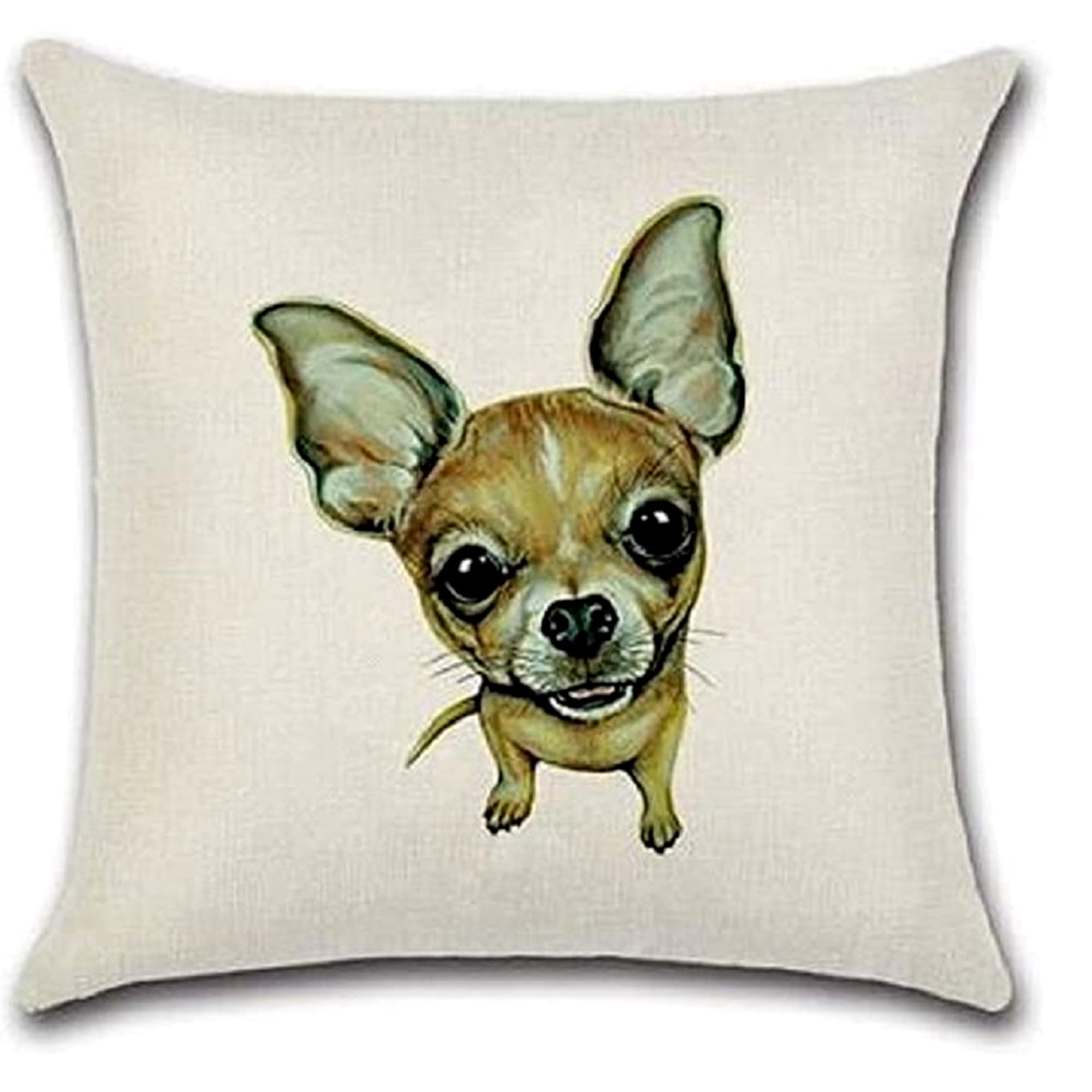Furever Gifts Multicoloured Chihuahua Dog Print Cushion Cover Natural Linen Blend 17" X 17" (45Cm) 1 Piece
