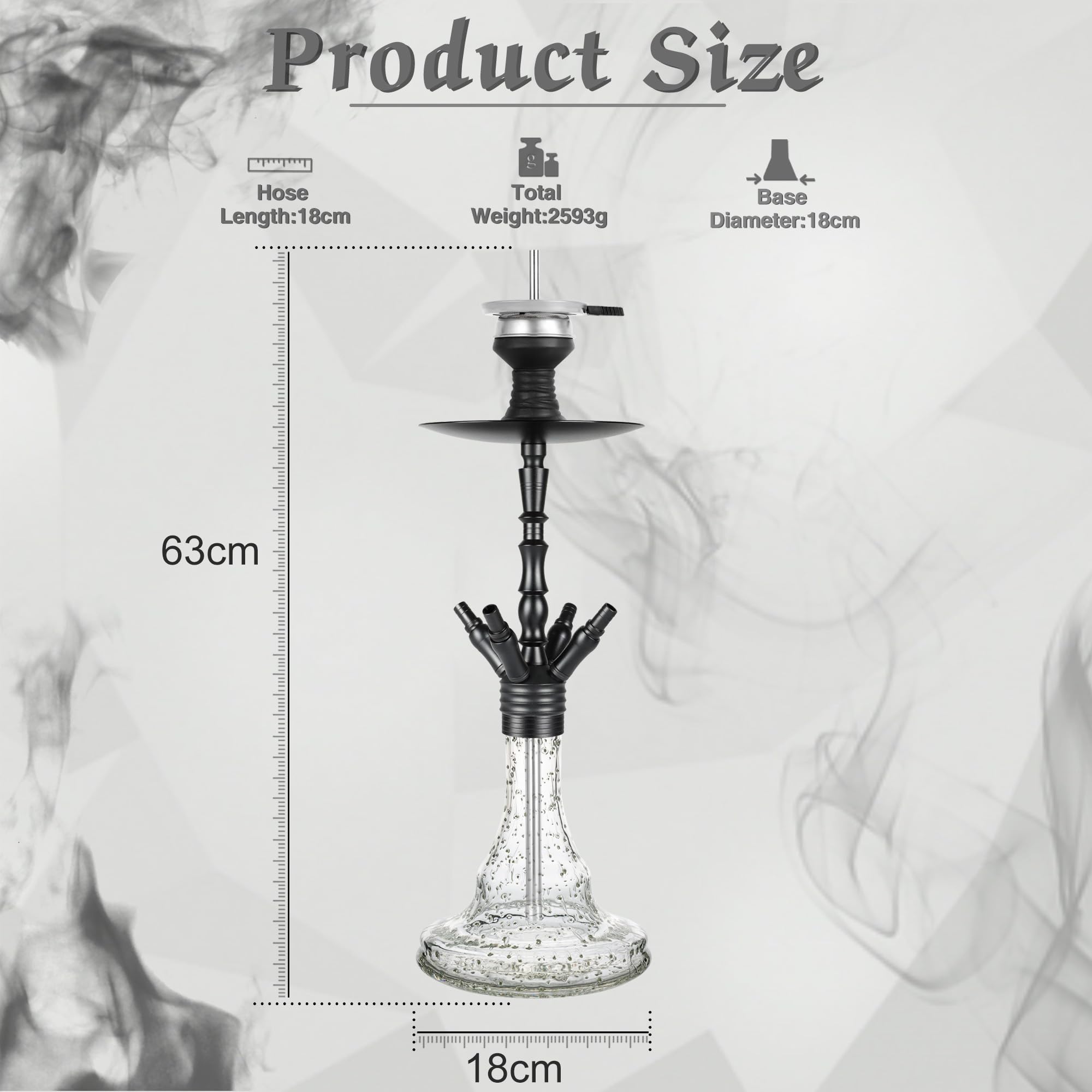 HOOKAH Narghilè Raccordi Narghilè medio in alluminio e tubo in pelle, narghilè tubi e maniglie con testa in narghilè, Shisha Bowl (nero)