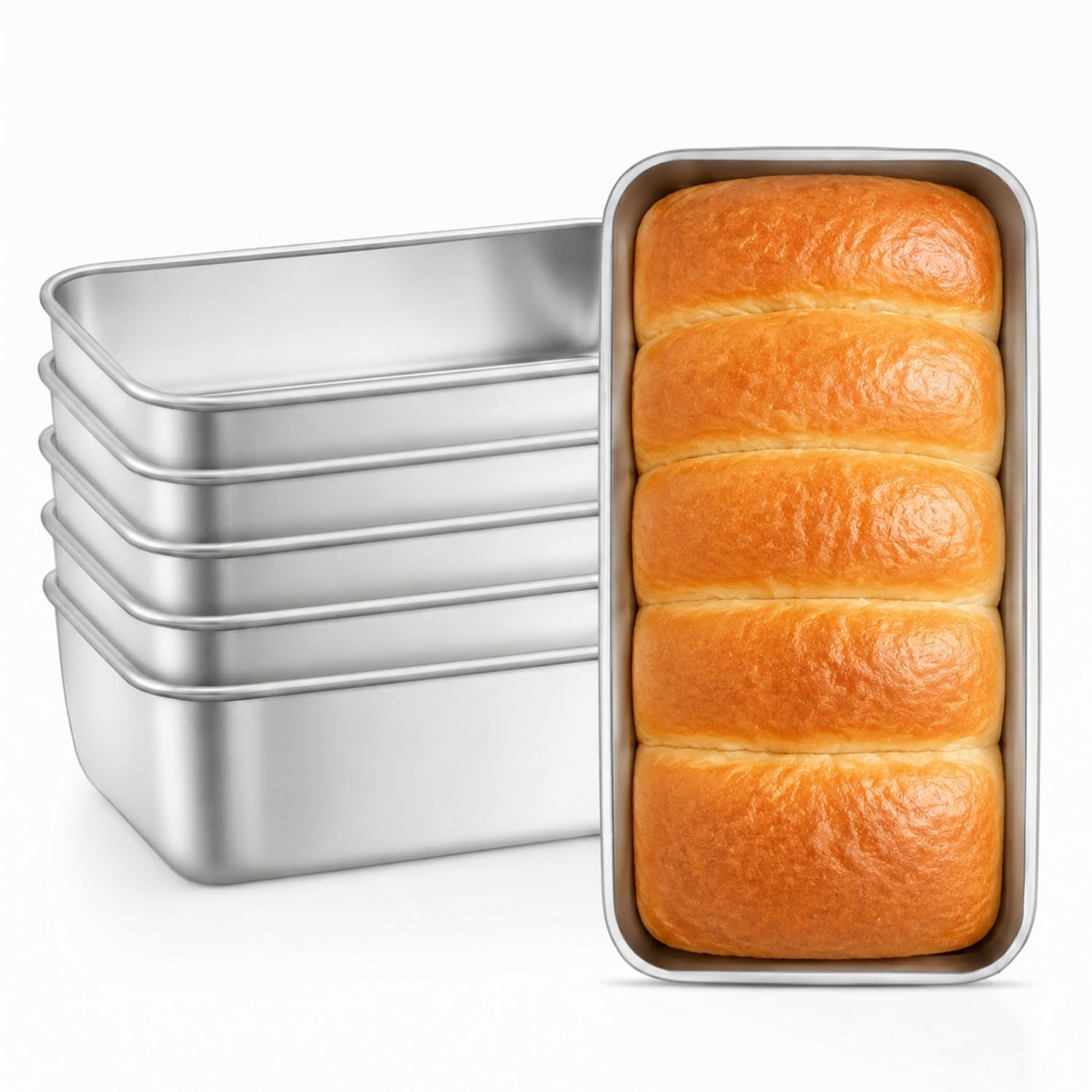 Leonyo Set di 6 teglie da pane in acciaio inox resistente, per polpettone, torte, brownie, lasagne, lavabili in lavastoviglie e utilizzabili in forno