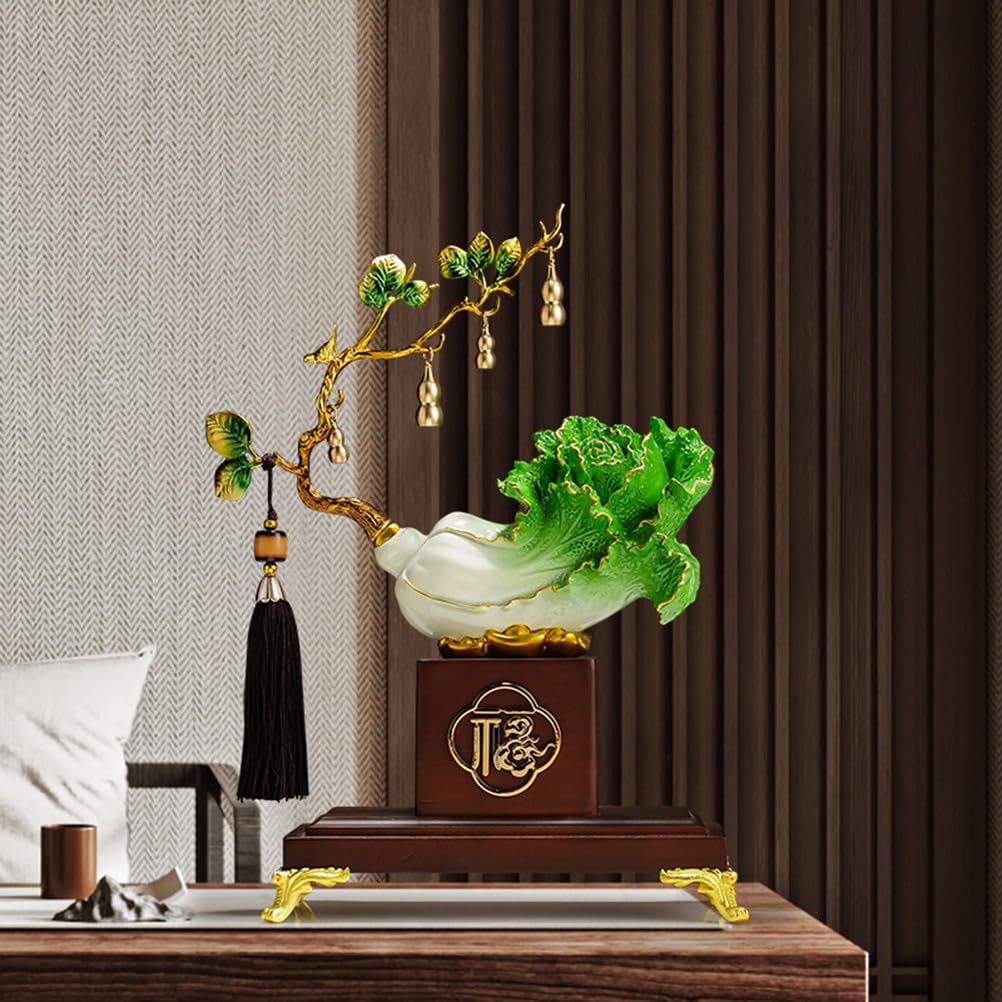 Chińskie drzewo fortuny Statua Feng Shui Rzeźby Feng Shui Figurka kapusty Chińska statua bogactwa Dobrobyt Drzewo pieniędzy Bonsai Figurki bogactwa Żywica Świąteczne jedzenie Biuro,Green