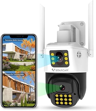 VSTARCAM Outdoor Security Dual Lens Camera, 3MP Home Security Camera, Motion Detection, Auto Tracking, Two-Way Talk, 360 PTZ Security Camera, Cloud & SD Card Storage