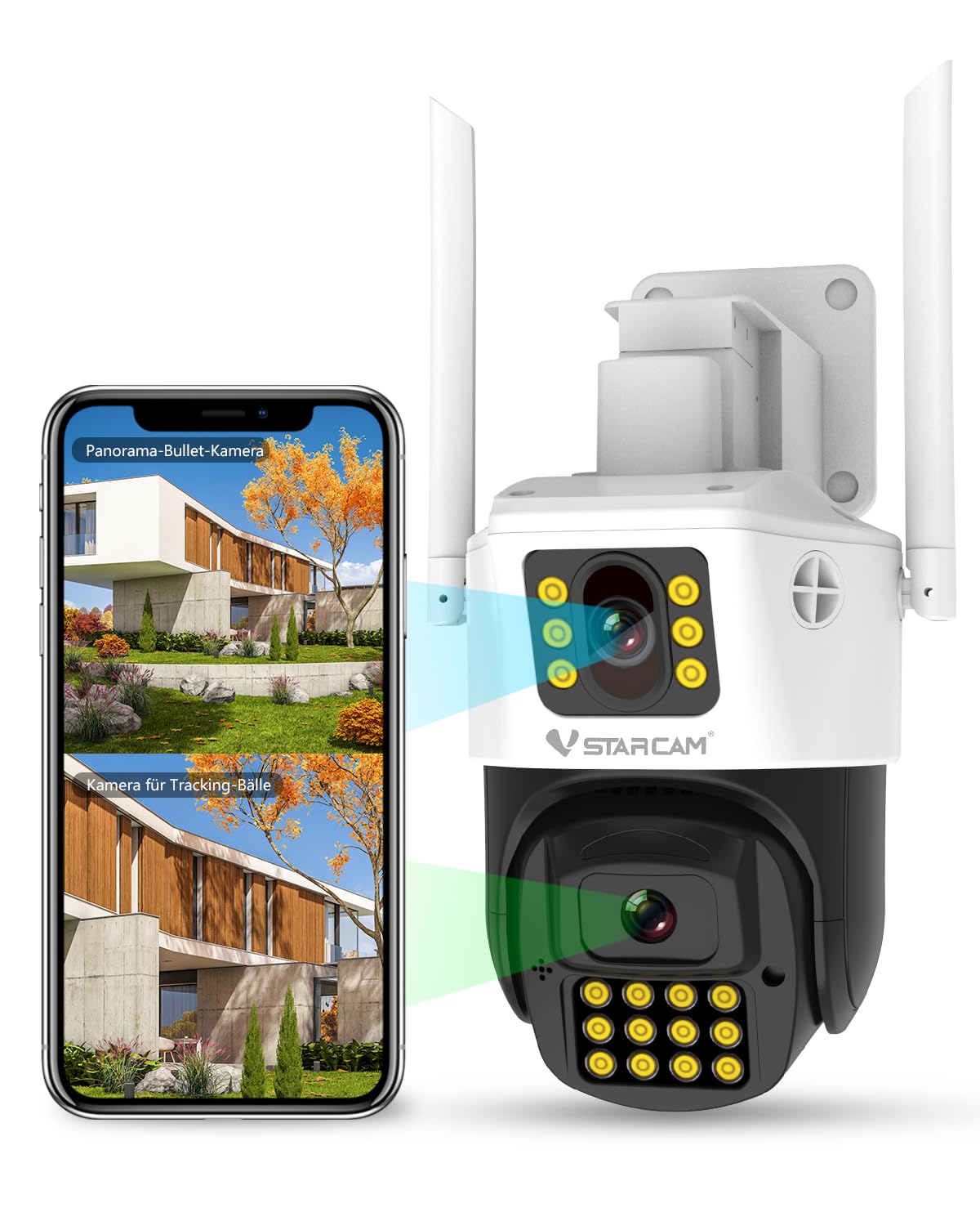 VSTARCAM Outdoor Security Dual Lens Camera, 3MP Home Security Camera, Motion Detection, Auto Tracking, Two-Way Talk, 360° PTZ Security Camera, Cloud & SD Card Storage