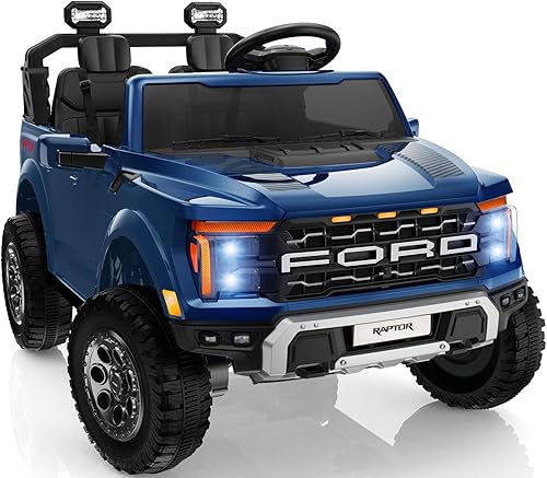 First Ride On Ford F-150 Raptor - Auto de 2 plazas con licencia para niños, juguetes de paseo de 24 voltios para niños con control remoto, automóvil