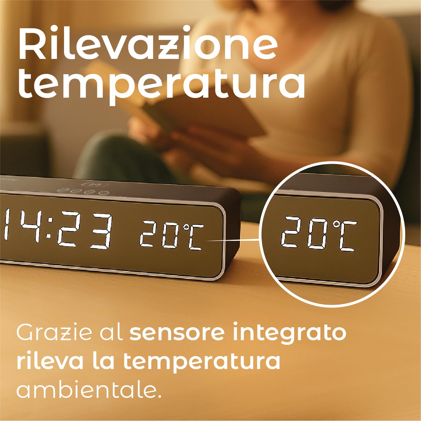 TECHMADE Sveglia Digitale con Ricarica Wireless, Sveglia con Allarme con Timer, Display LED Regolabile Luce notturna, Ricarica per iPhone, Samsung, Huawei e Altri (Black)