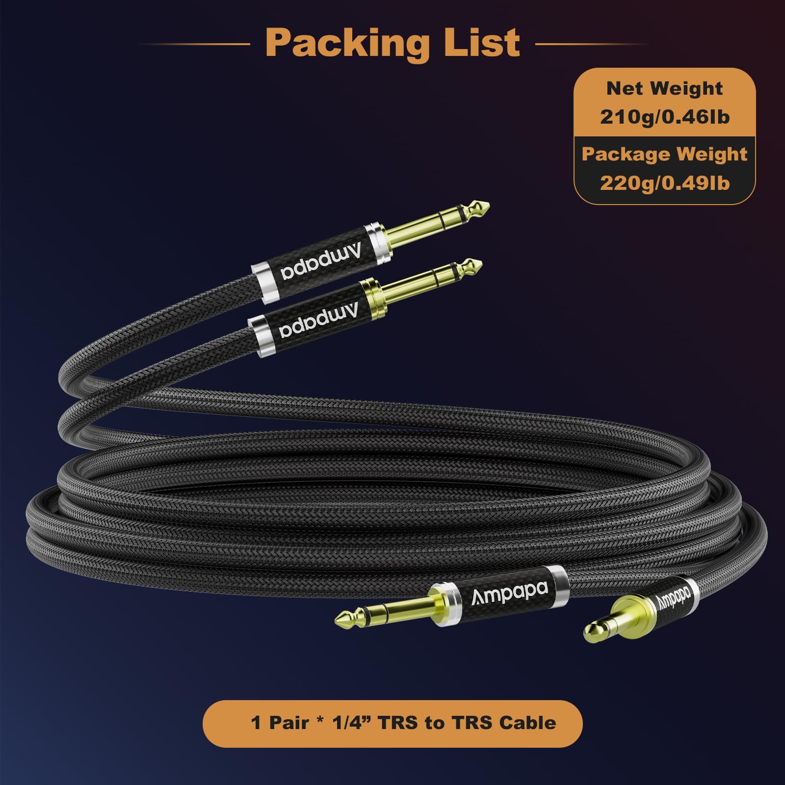 Cavo TRS da 1/4" HiFi Audio Cavo Simmetrico da 6,35 mm Nucleo OFC per D1/Q1