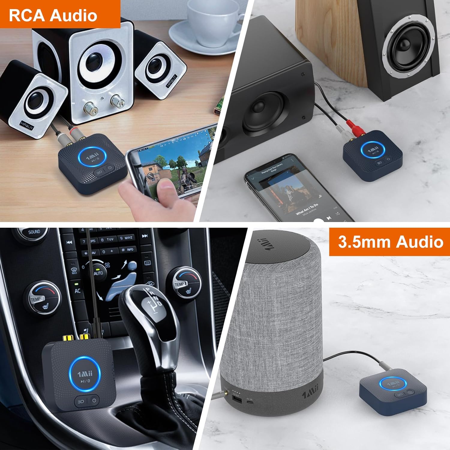 1Mii B06HD Bluetooth 5.3 Receiver for Home Stereo, aptX HD Bluetooth Audio Adapter for Music Streaming Sound System, 3.5mm AUX RCA, aptX Low Latency 3D Surround, 15H Playtime