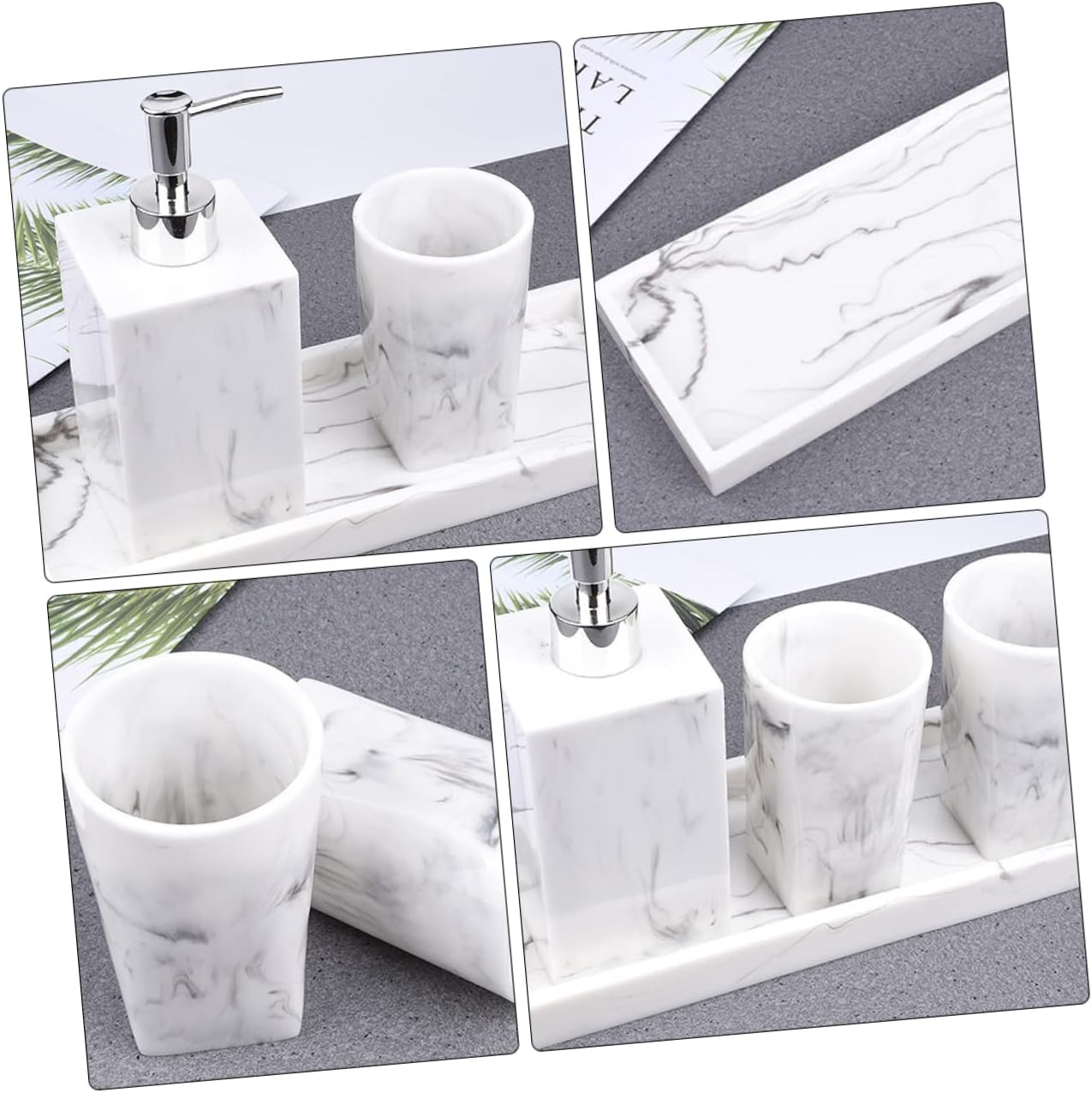 Cabilock Bathroom Soap Dispenser Set Marble Wash Set Tray Cups Modern Design for Home Hotel Restaurant