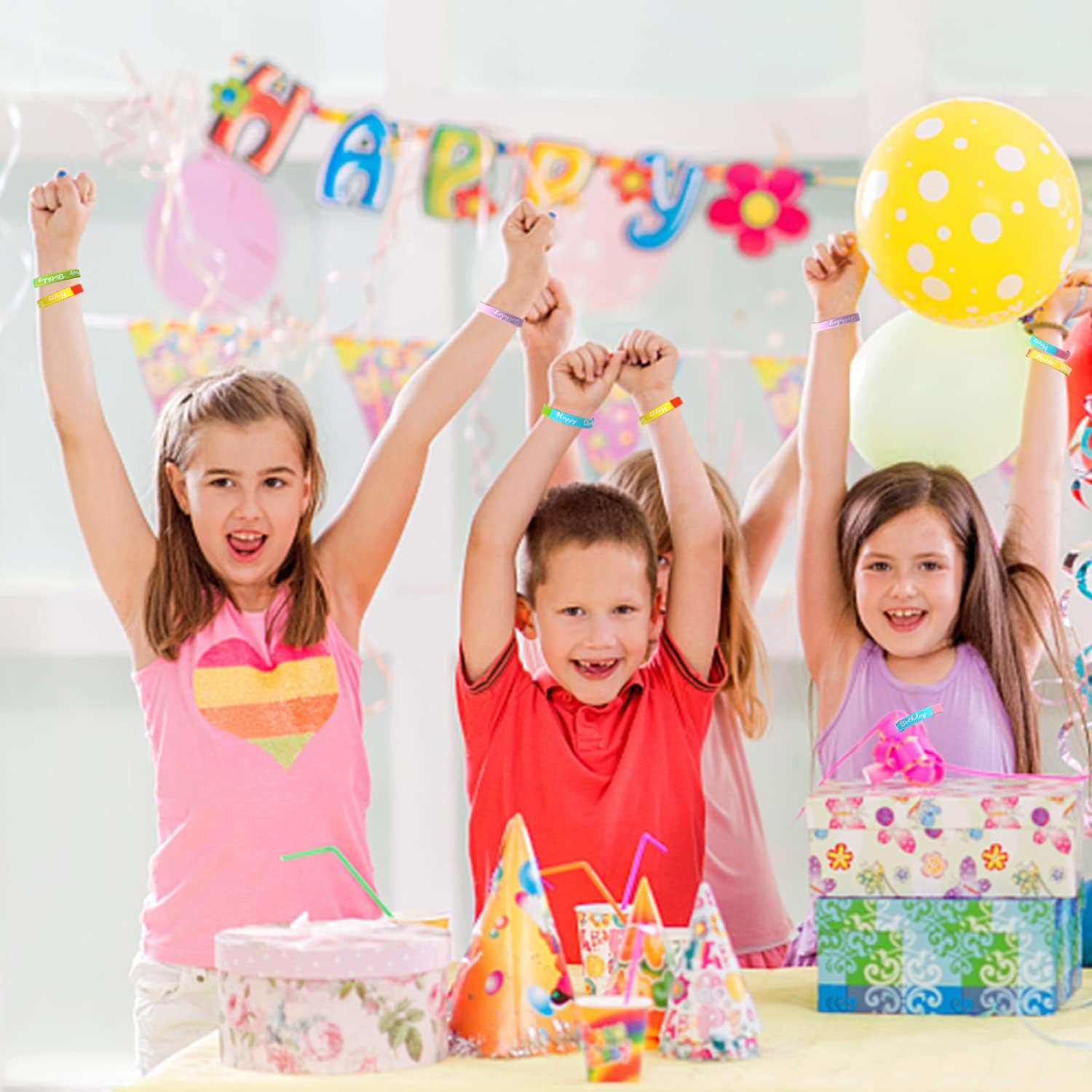 FOIMAS 24pcs Birthday Rubber Bracelet,Colored Happy Birthday Silicone Wristband for Kids Students Birthday Classroom Party Favor