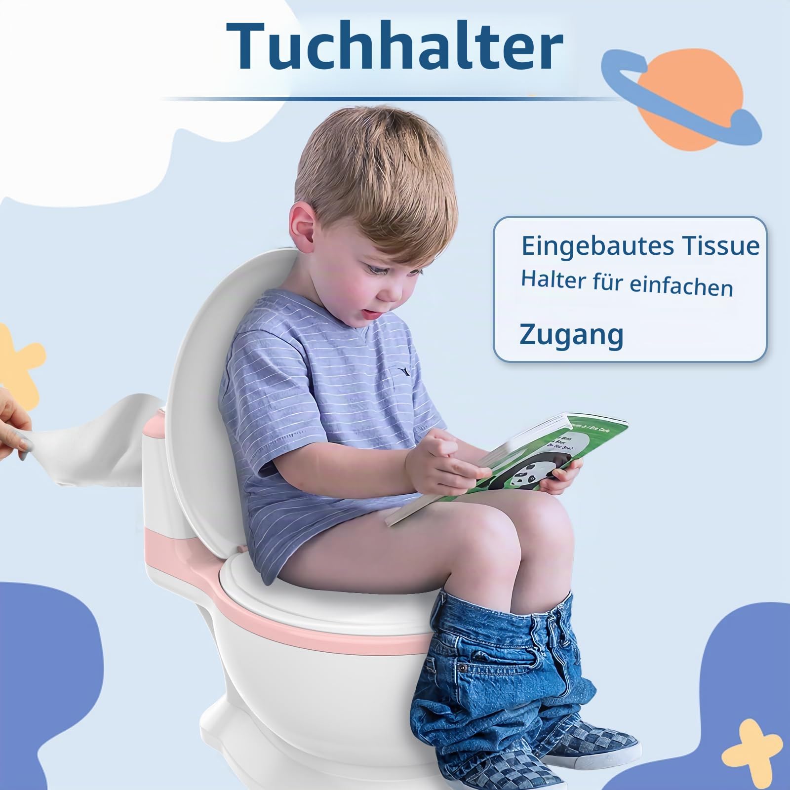 Töpfchen – Töpfchentraining, Toilettensitz, Reisetöpfchen für Kleinkinder, Toilettentöpfchen mit Reinigungsbürste, Feuchttücher-Aufbewahrung und Spritzschutz, tragbares simuliertes Toilettentöpfchen