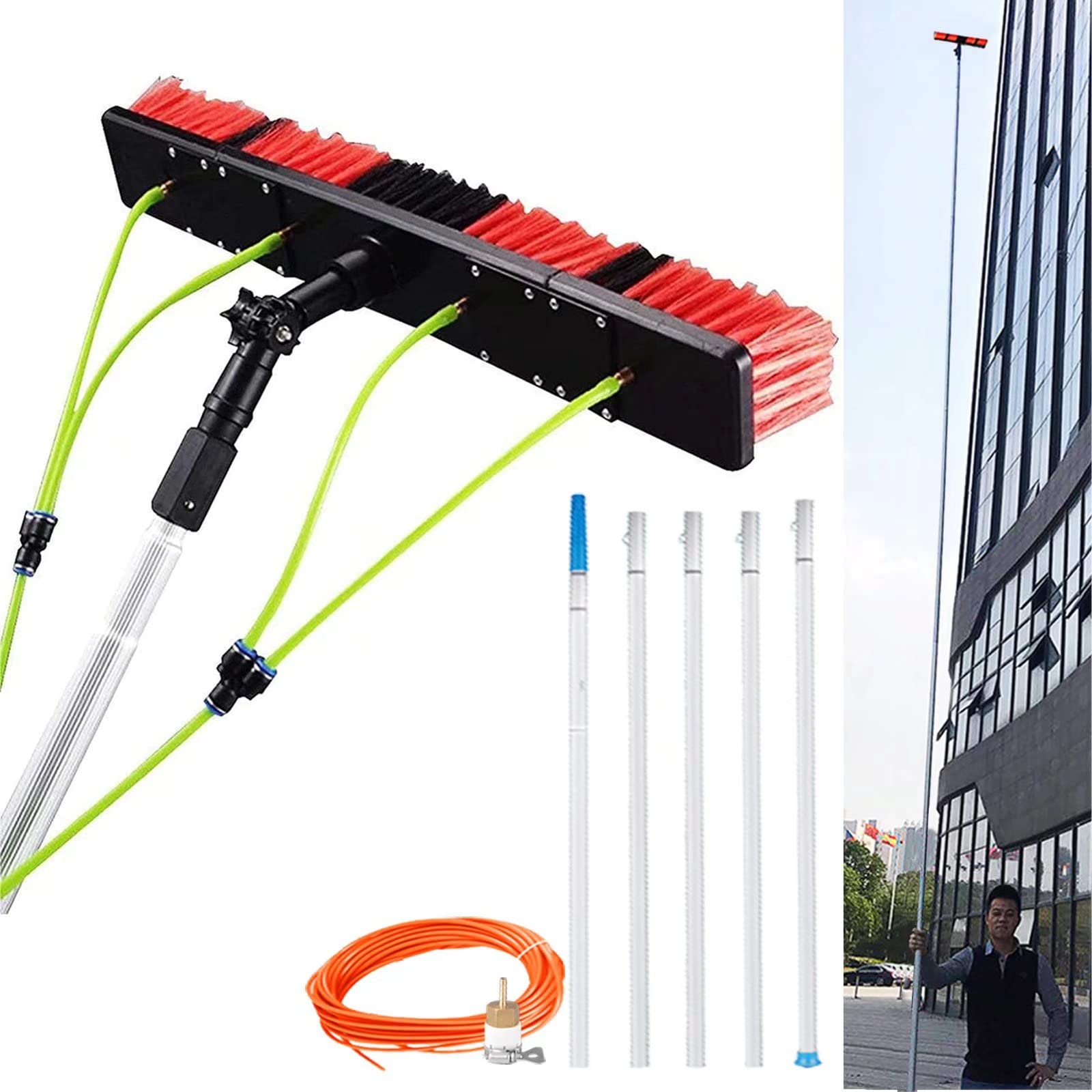 Aioneer Telescopic Window Cleaning Pole 512M Extendable Brush For Conservatory Roof Photovoltaic And Solar Panels-10m Rod-50cm Brush