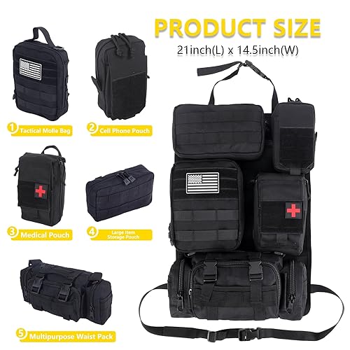 Miniatura 2 de Bolsa Organizador Universal Táctica para Respaldo de Asiento de Coche, Panel Táctico Molle para Vehículos, Accesorios de Equipaje con 5 Bolsas Molle