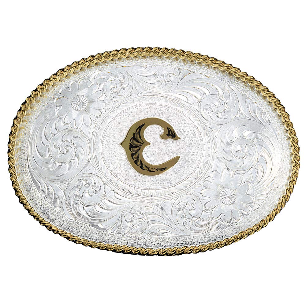 Montana Silversmiths Initial Engraved Gold Trim Western Belt Buckle