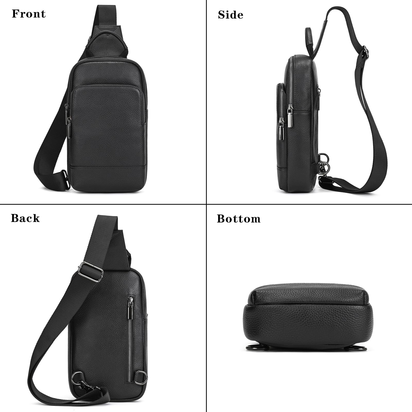 Leder Brust Tasche Männer Leder Umhängetasche Business Freizeit Crossbody Tasche Reise Arbeit kleine Handtasche, 9339 Schwarz