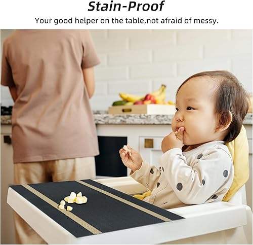 Miniatura 5 de Juego de 8 manteles individuales de lujo, resistentes al calor, resistentes a las manchas, antideslizantes, de vinilo, aislantes, lavables,