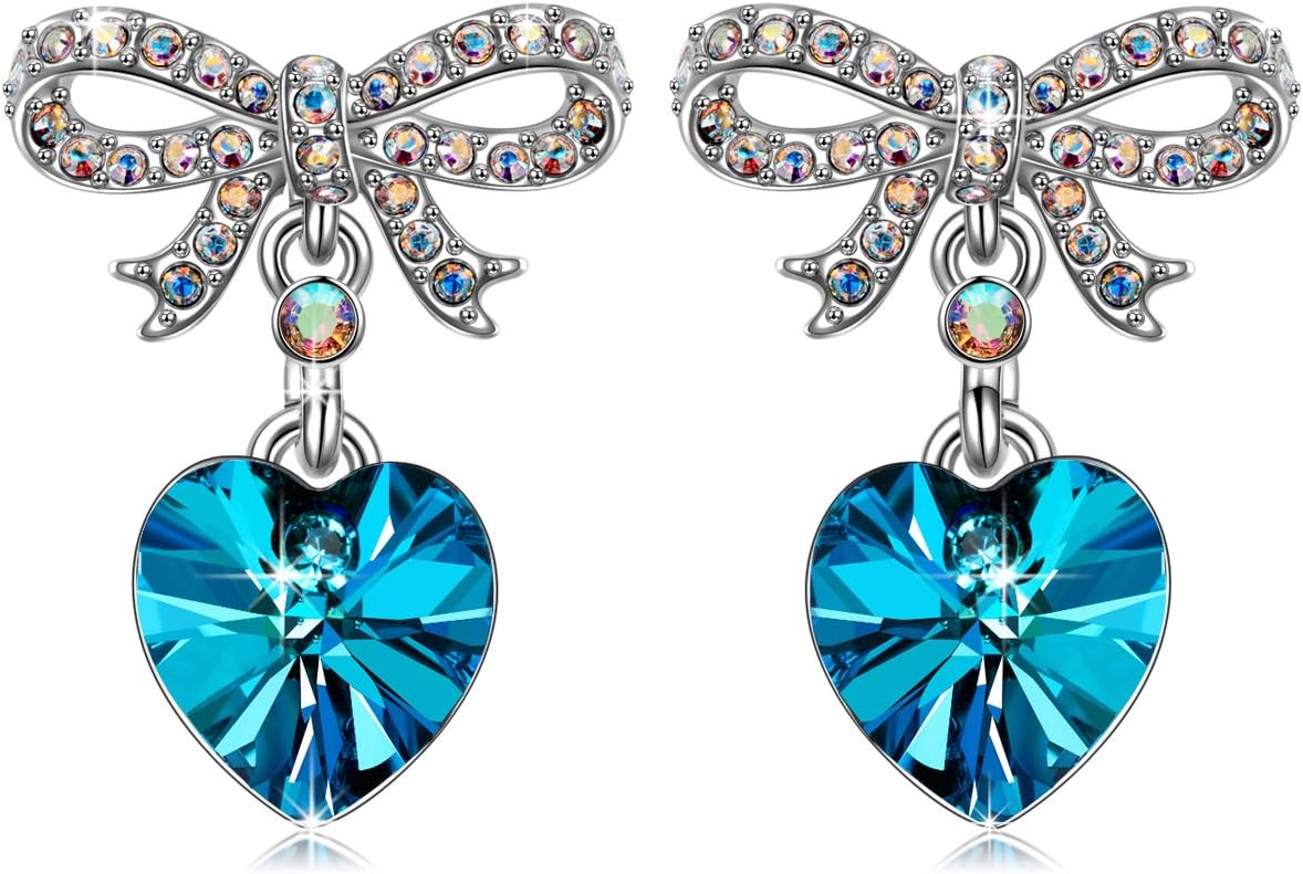 Earrings Gifts for Her for Women Hypoallergenic Blue Heart Crystal Earrings for Women Teen Girls Earrings for Wife Girlfriend Christmas Birthday Gifts Jewelry Gifts for Her
