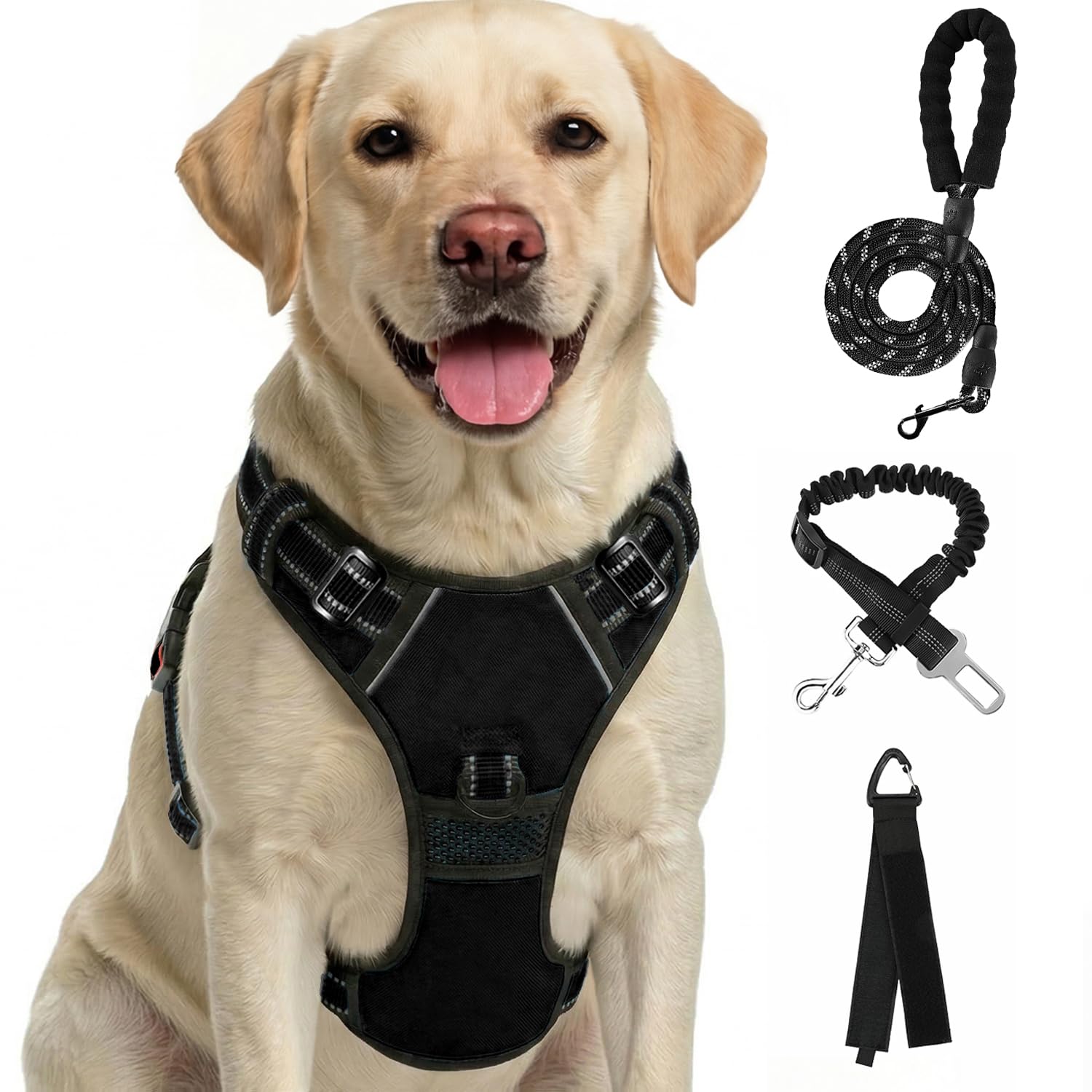 FURRYFECTION Hundegeschirr, kein Ziehen, reflektierendes Oxford-Gewebe, gepolsterter Griff, 4 verstellbare Gurte, 2 Leinenclips, kein Würgen, Haustierwestengeschirr