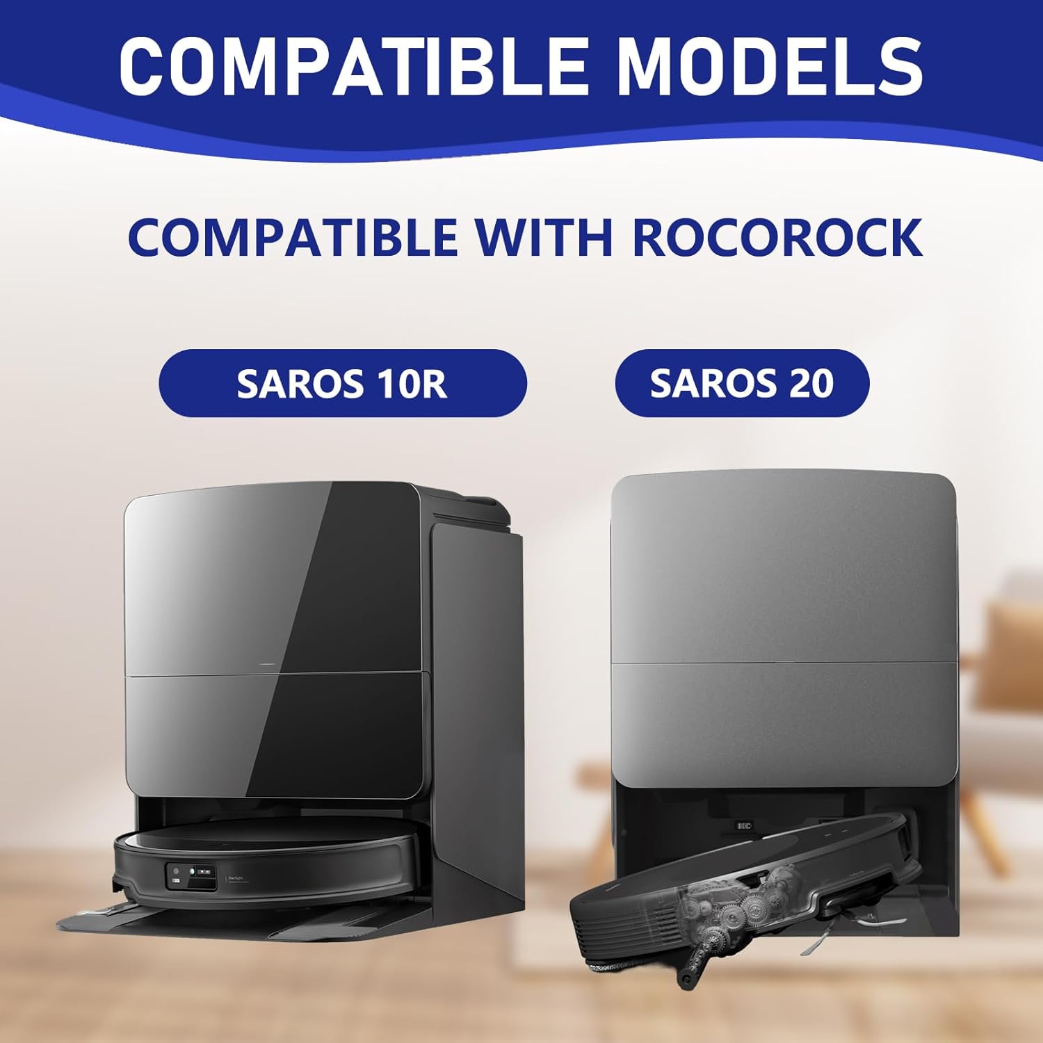 25 PCS Saros 10R Accessories Kit Compatible with Roborock Saros 10R / Saros 20 Robot Vacuum,6 Activated Carbon Dust Bags,1 Set Main Brush, 4 HEPA Filters, 6 Mop Pads, 6 Side Brushes