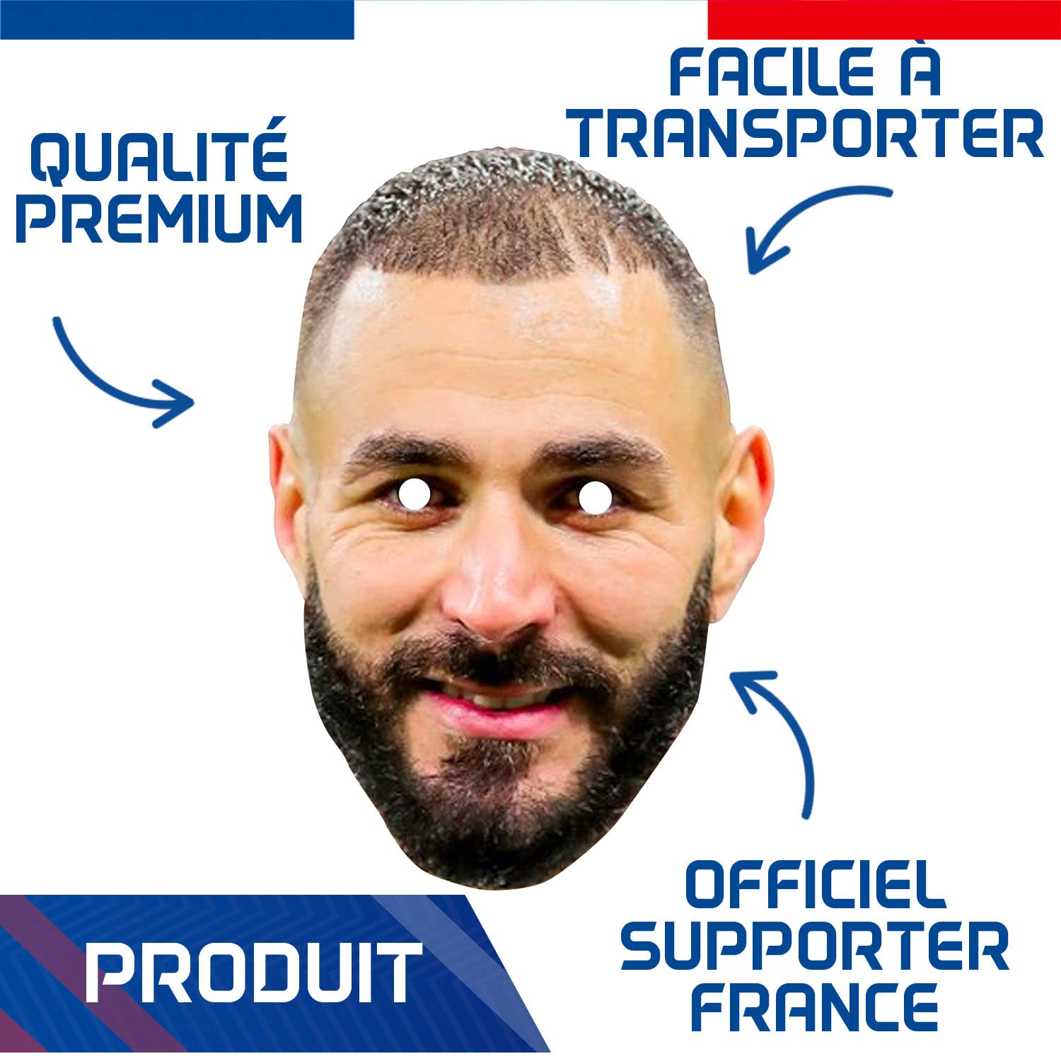 Masque de Karim Benzema en carton plat Masque de Karim Benzema en carton plat
