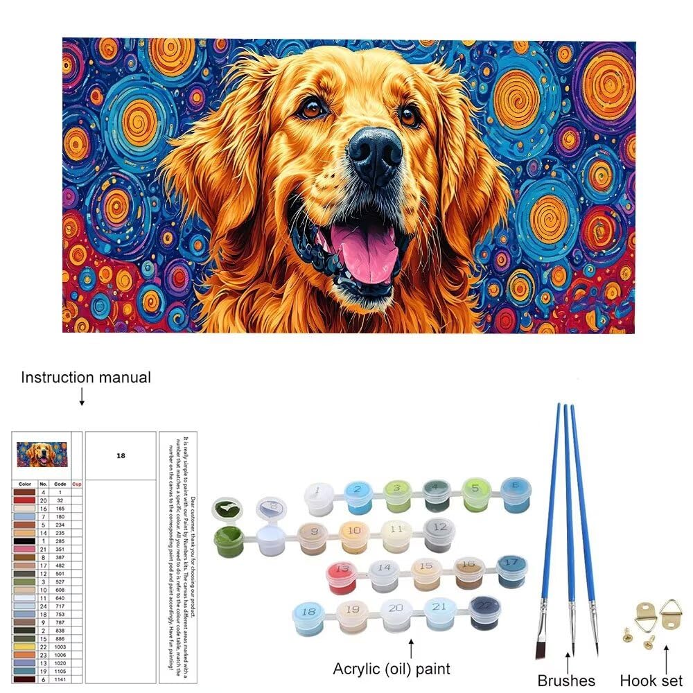 Zestaw do malowania po numerach dla dorosłych i początkujących, Golden Retriever zestaw do malowania według numerów, bez ramy, DIY, obraz akrylowy, rysunek, prezent, rysunek, lakier do relaksu i domu,