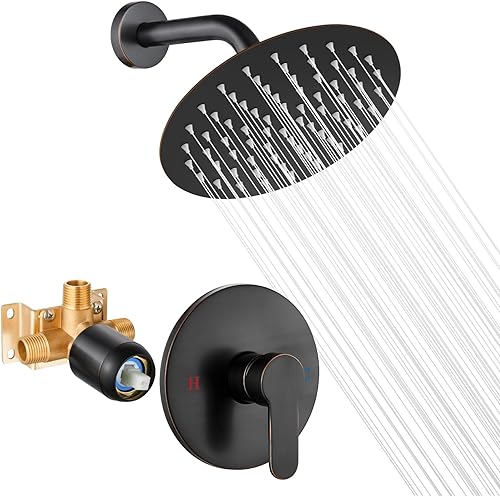 Vista 55 de Airuida Juego de grifo de ducha, cabezal de ducha redondo de 8 pulgadas, SUS304 de acero inoxidable de un solo mango, sistema de baño de montaje