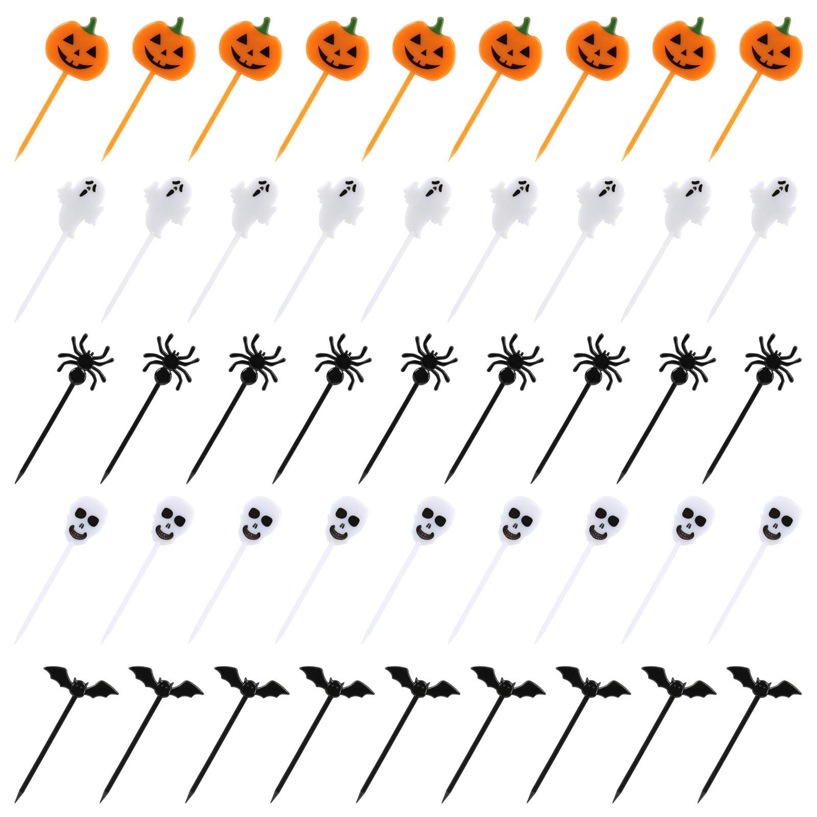 50 Pezzi Cupcake Toppers Halloween, Decorazioni Torta Con Pipistrello, Zucche, Fantasma, Scheletro, Cranio e Ragno per Party Torta Cibo Formaggio Piatto Antipasti Decor
