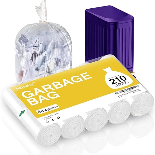 Bolsas de basura pequeñas de 4 galones, bolsas de basura para baño, cocina, oficina, bolsas de basura, 10 litros, 210 unidades, color blanco