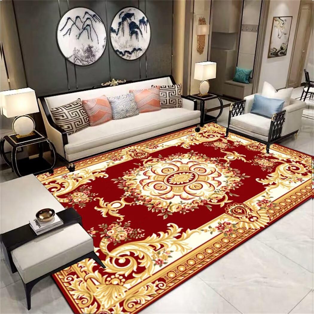 Tapis de salle à manger rouge 100x200cm grand tapis salon XXL lavable
