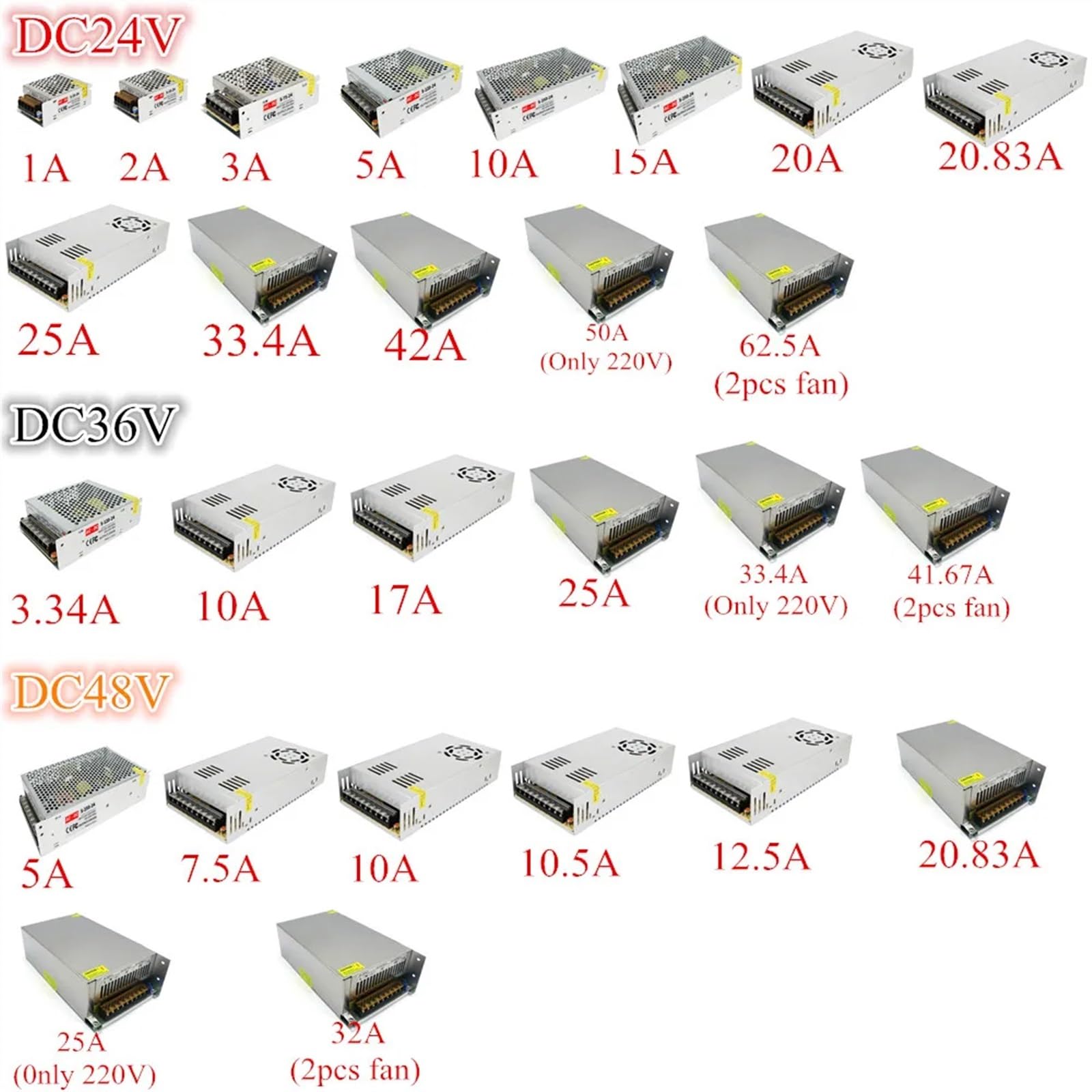 DC 12 V 13,8 V 18 V 24 V 36 V 48 V 600 W 600 W 1000 W Schaltnetzteil AC DC SMPS Transformator für LED-Streifen CCTV (5 V, 50 W)