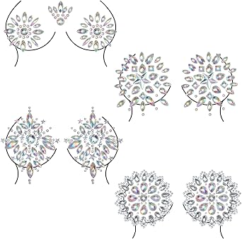 LLOUSSAK 4 Pairs Rhinestone Pasties, Crystal Nipple Tassels Women, Nipple Covers Sexy Jewelry Non Piercing for Body
