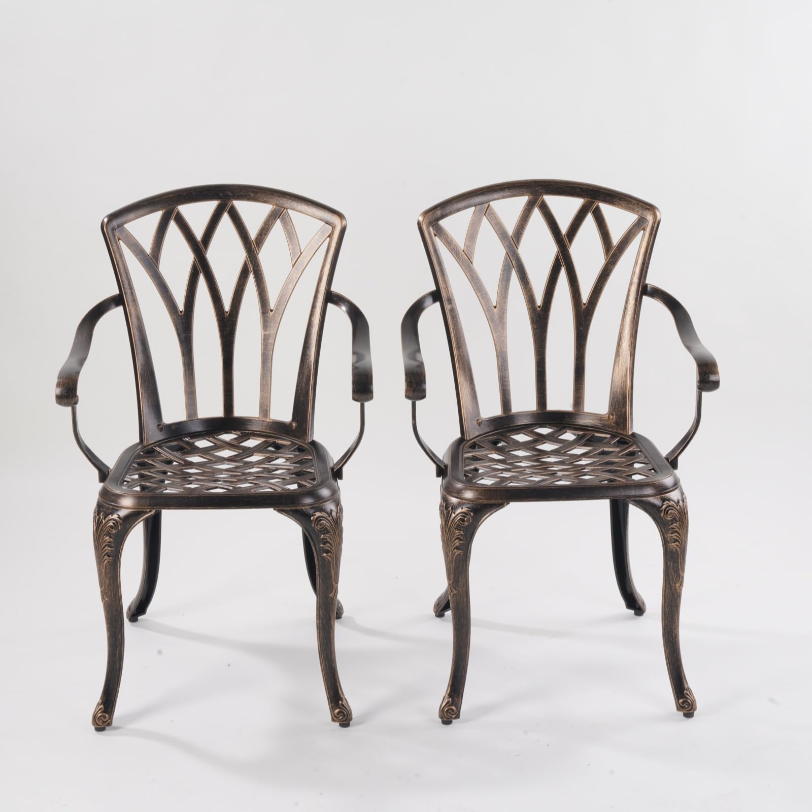 Lot de 2 chaises de jardin en fonte d'aluminium - Design roses - Style antique - Fauteuil en bronze antique