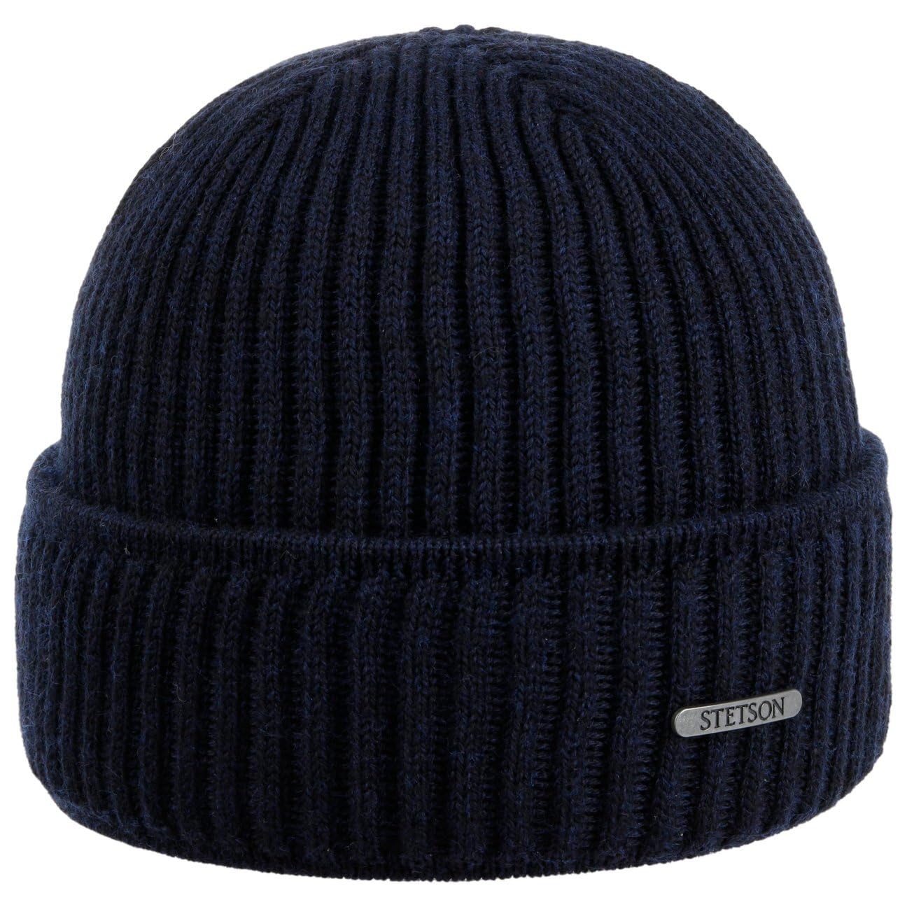 Stetson Women's Blue Parkman Knitted Hat For / Men - 100% Merino Wool Winter Cap - Made In The Eu - One Size 54-62 Cm Turn-Up Cap - Woolen Cap For Autumn/Winter - Ribbed Cap One Size