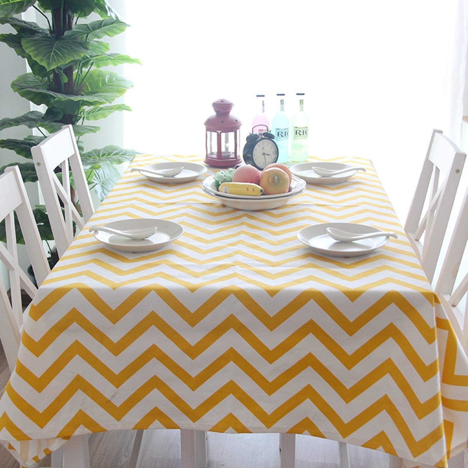 Nappe Lignes Ondulées Coton Picnic Toile Fond Jaune