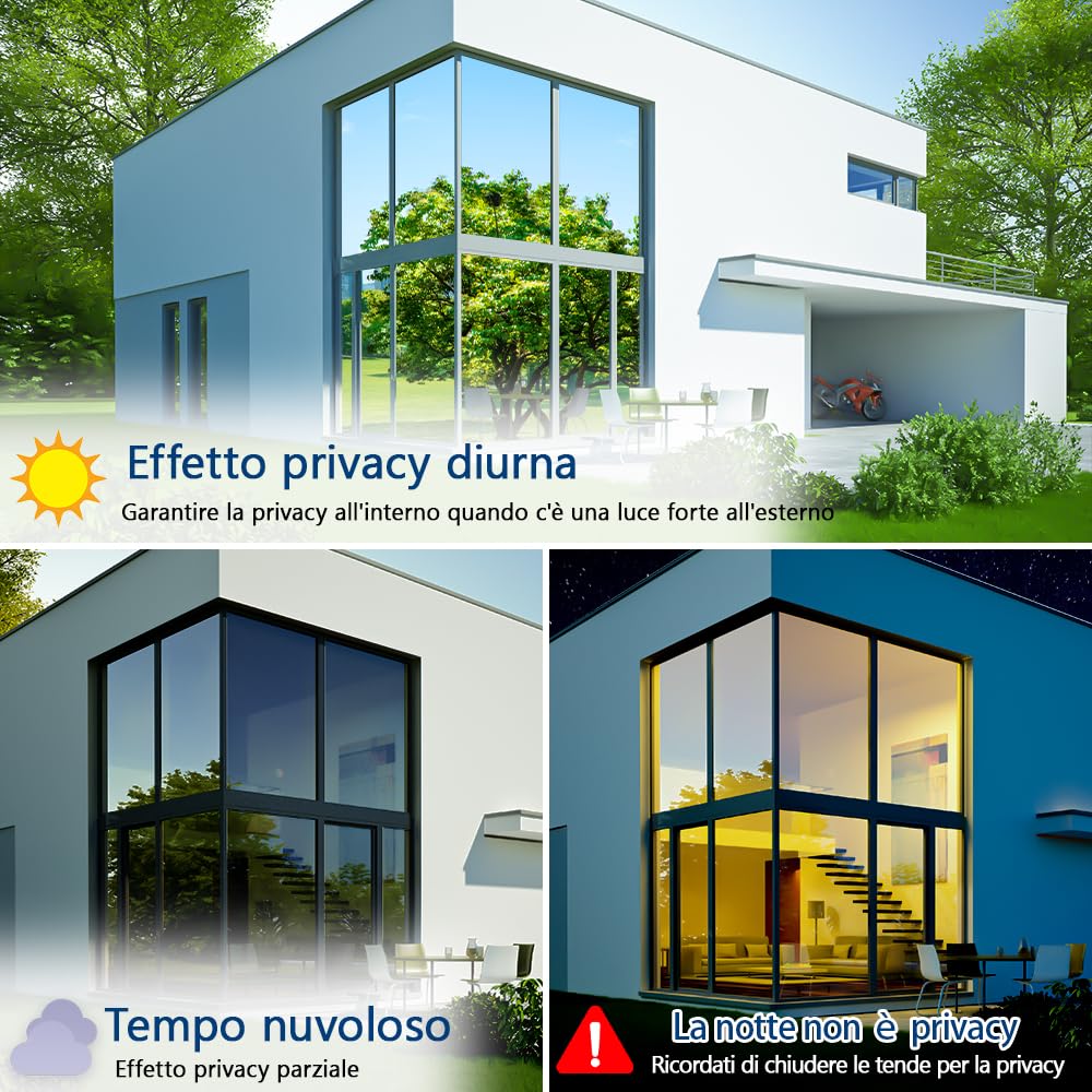Niviy Pellicola per Vetri Finestre 44.5 x 400CM Pellicola Specchio Autoadesive Protezione Privacy Finestre Anti-UV,Controllo del Calore Adatto per Camera da Letto, Ufficio e Cucina