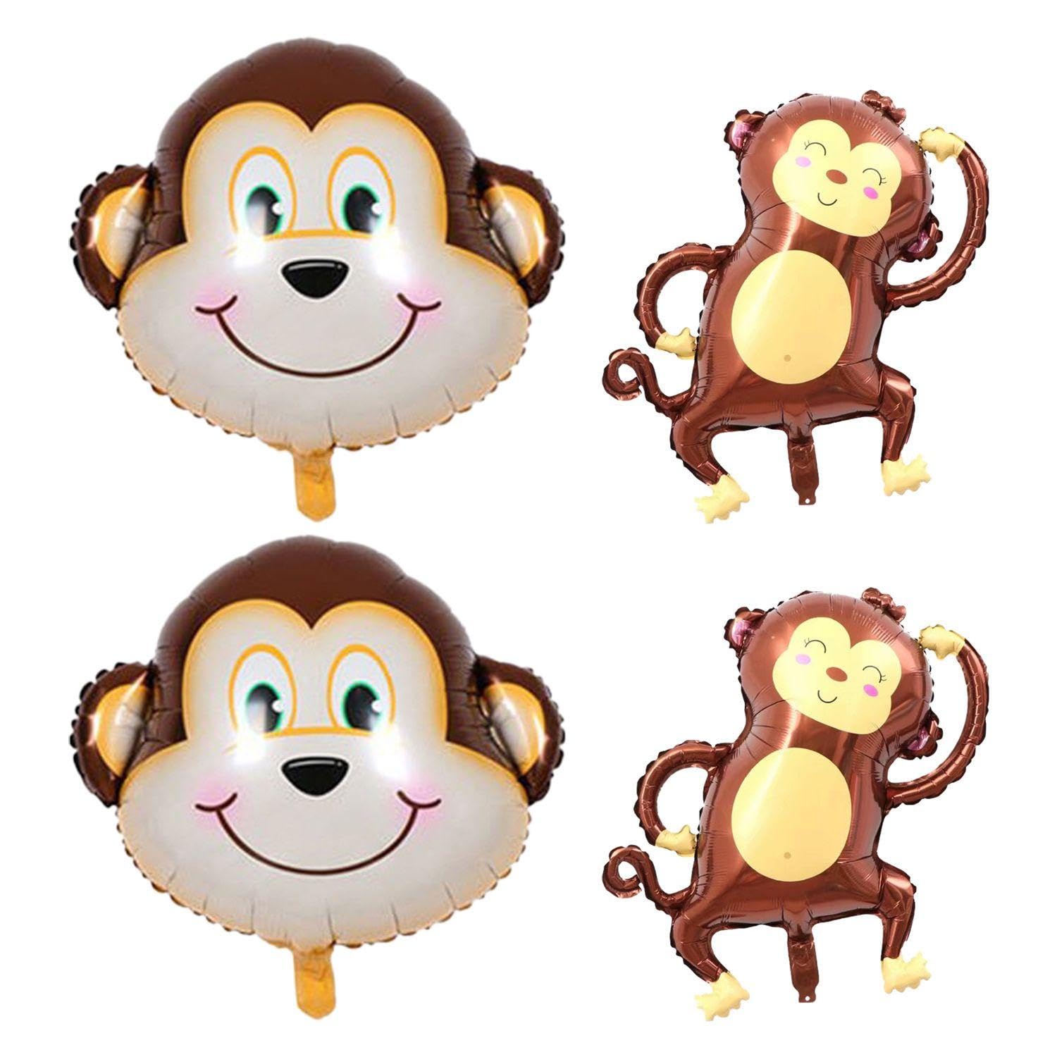 4 Pcs Simulated Monkey Cartoon Animal Inflatable Aluminum Film Balloon Set - Atmosphere Decoration for Jungle Theme Children's Party