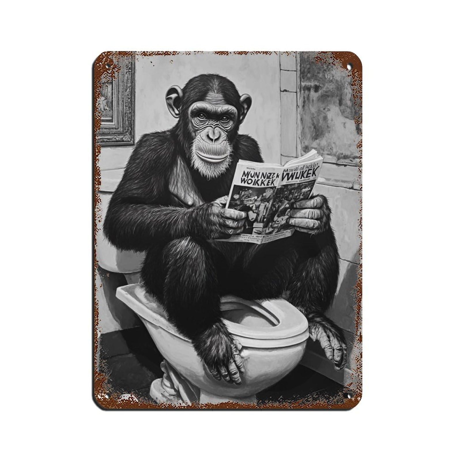 Chimp Reading Magazine Tin Sign Vintage Metal Pub Club Cafe Bar Home Wall Art Decoration Poster Retro 12x16inch(30x40cm)