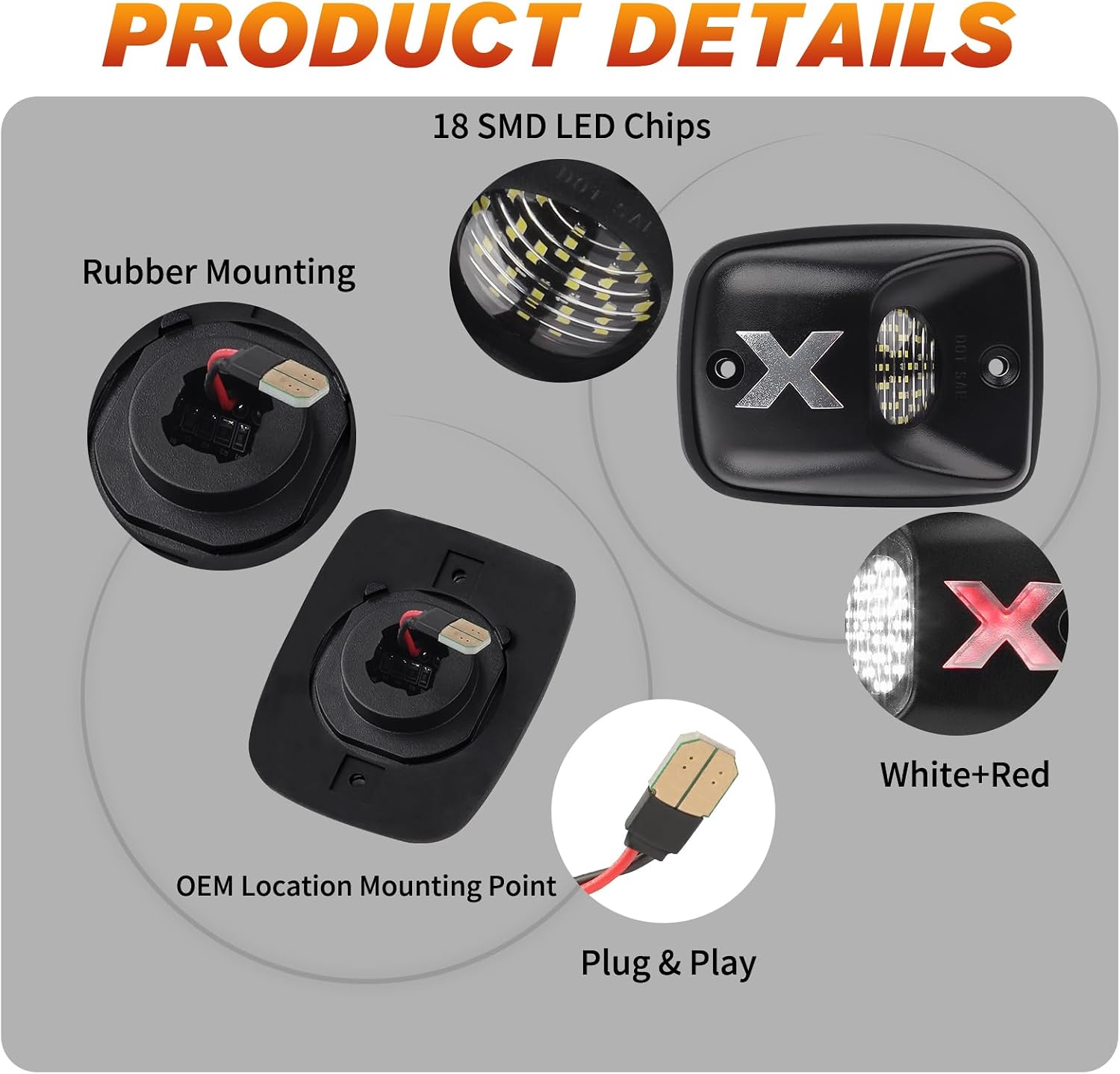 LED License Plate Lights Tag Light Lamp Assembly for Toyota Tacoma 1995-2004, 6000K Red-X White & Silvery Lens, Pack of 2 (Xstyle Patent Pending)