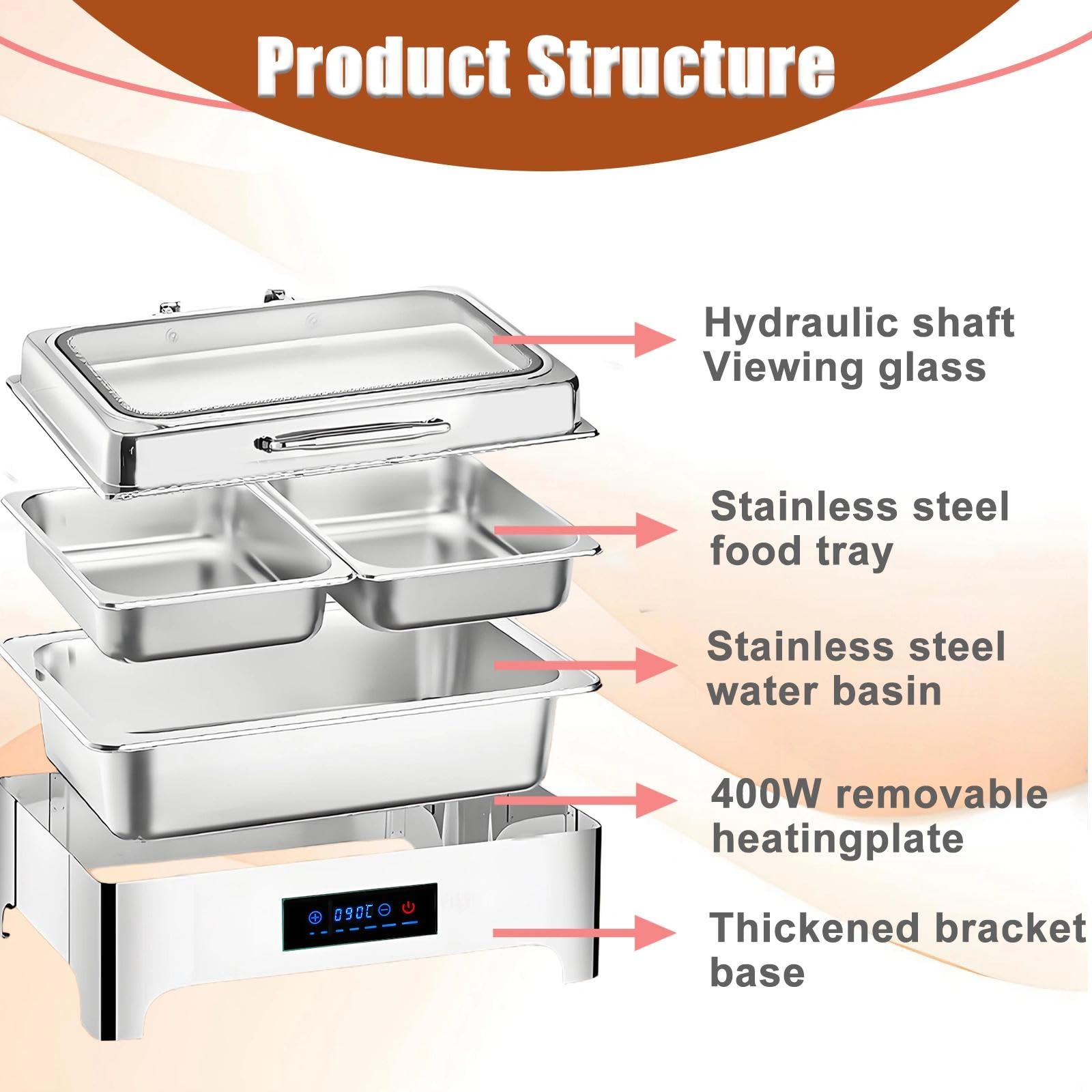 Chafing Dish Elettrico 9L, Scaldavivande Elettrico per Buffet in Acciaio Inox, Professionale Chafing Dish per Buffet con Temperatura Regolabile per Buffet e Ristoranti(1/2)