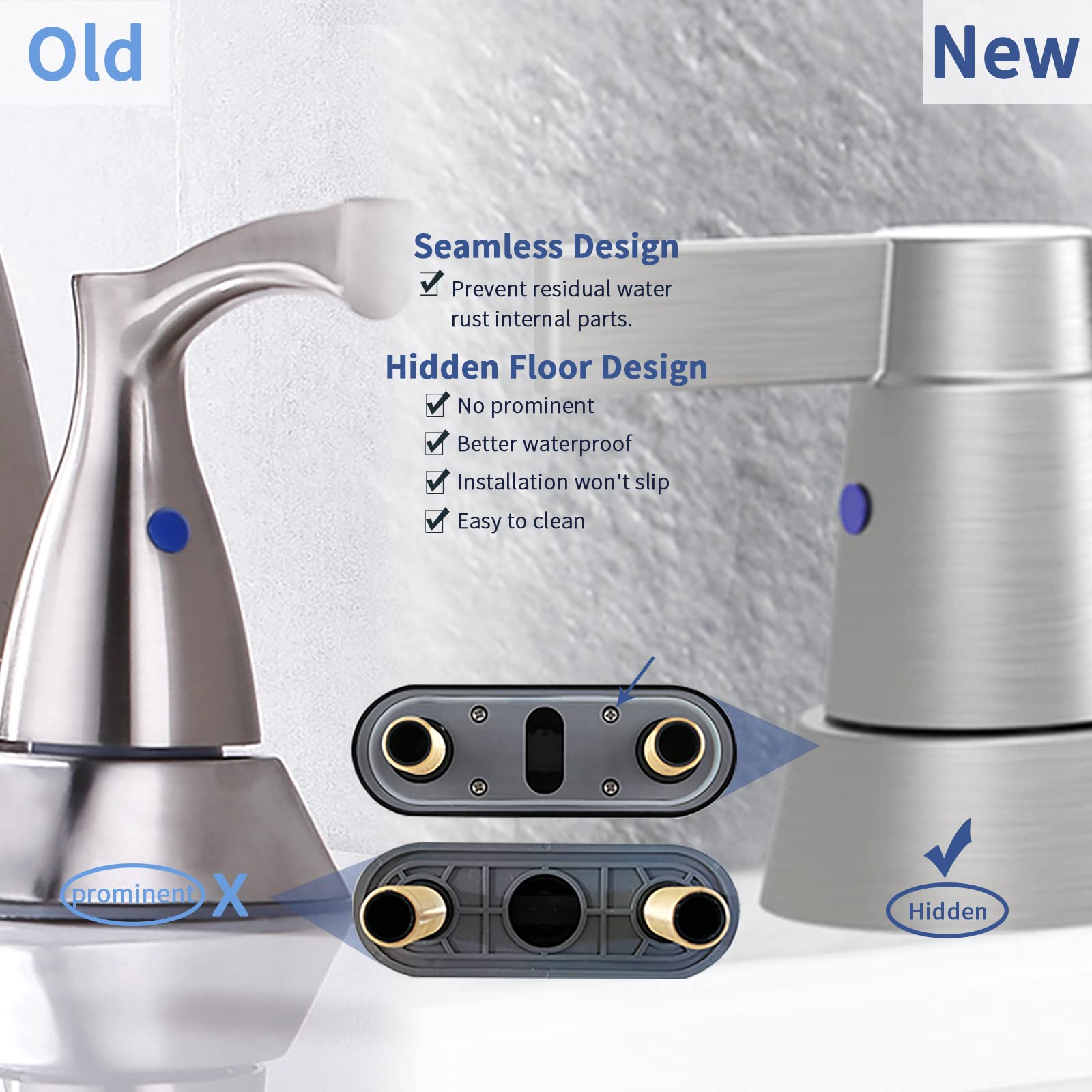 Robinet De Salle De Bain En Nickel Brossé GGStudy 2 Poignées 3 Trous Bec Pivotant à 360° Robinet De Salle De Bain Large De 20,3 Cm Avec Drain Pop-up